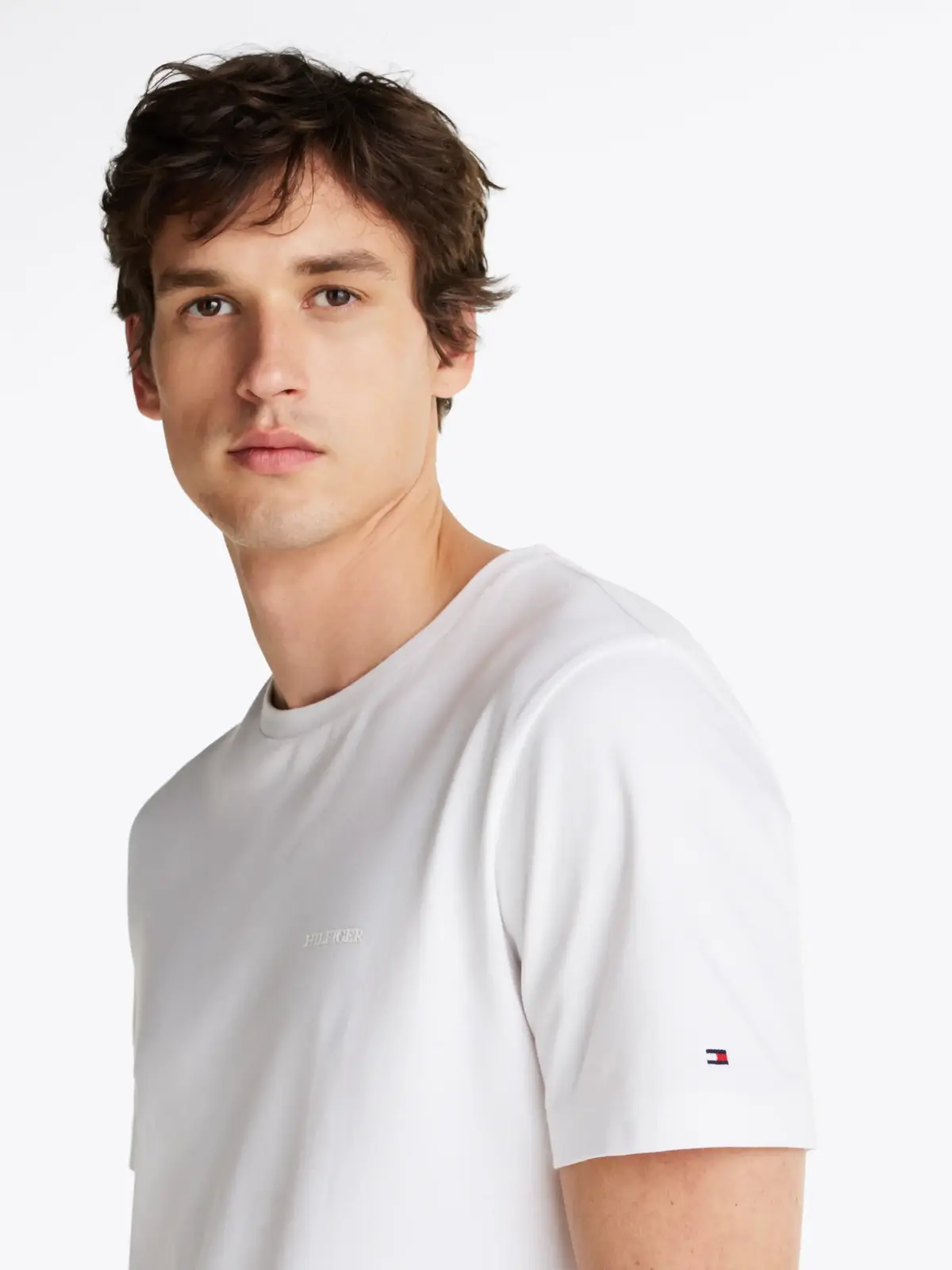 Tommy Hilfiger LIGHT INTERLOCK TEE, YBR Beyaz Erkek T-Shirt & Polo