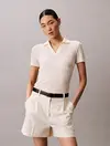 Calvin Klein POINTELLE SS POLO TOP Sarı Kadın Polo T-Shirt