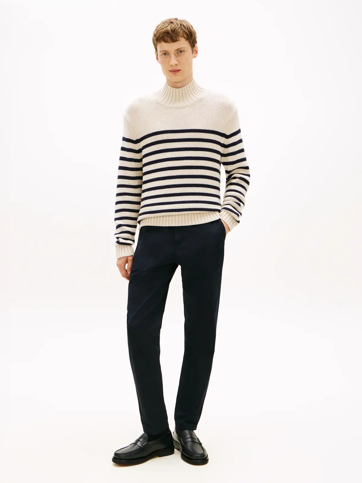 Tommy Hilfiger BRETON COTTON STRIPE, 0BP Krem Erkek Kazak