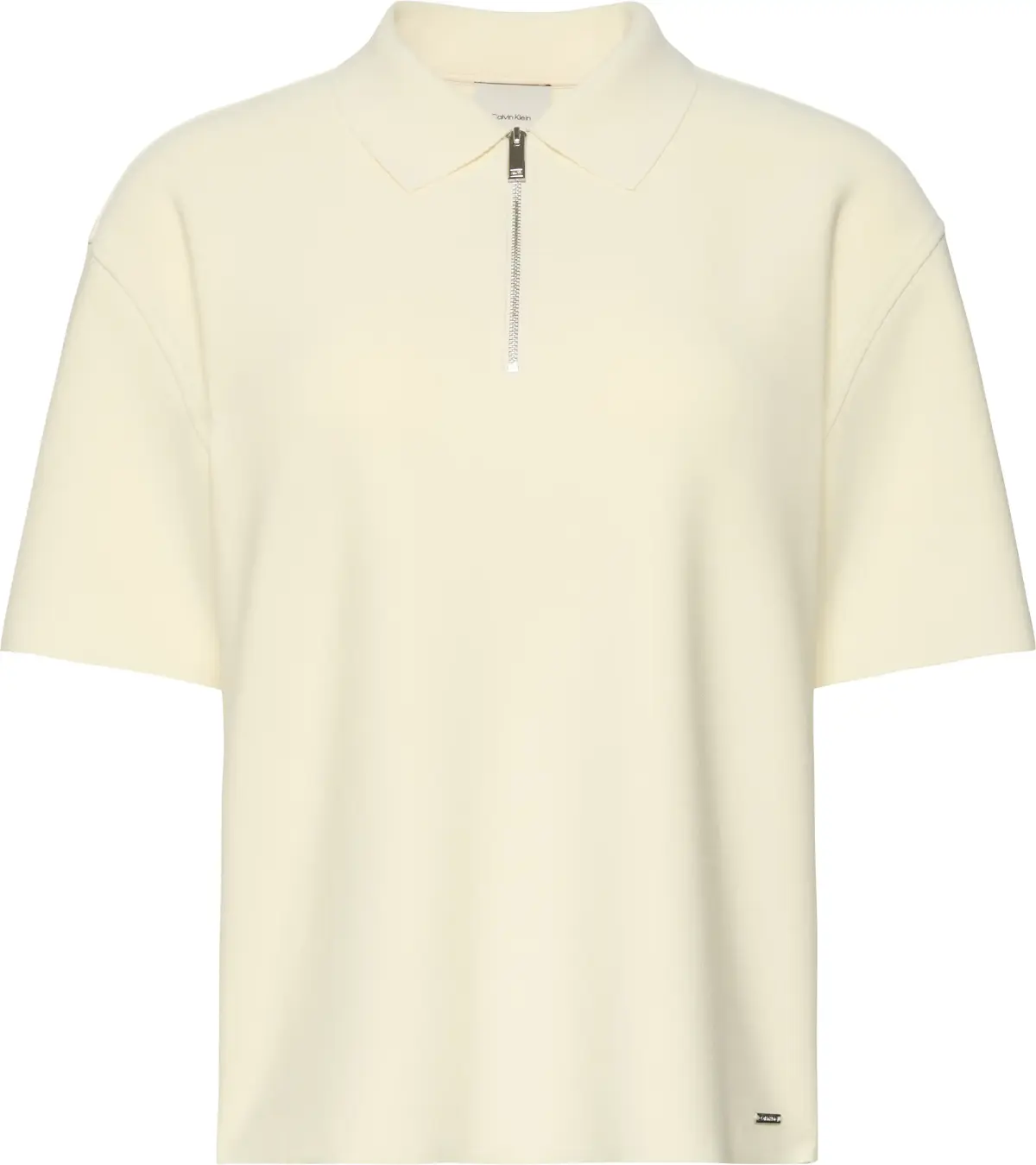 Calvin Klein SS TAILORED KNIT COLLAR ZIP TOP Kadın Krem Polo T-Shirt