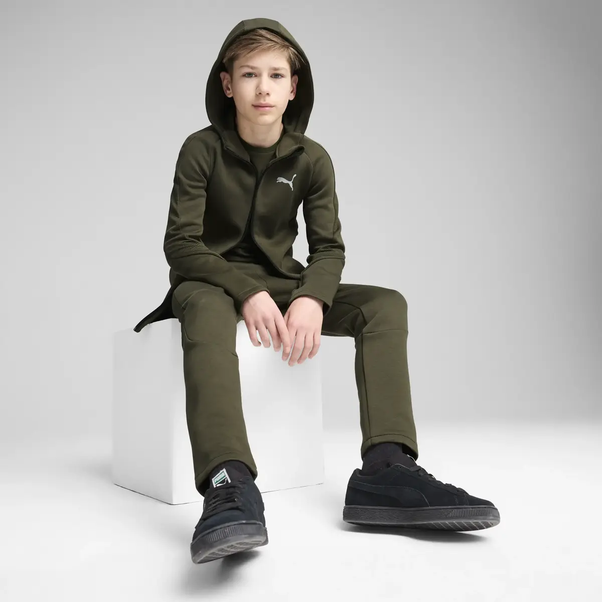 PUMA EVOSTRIPE FZ Hoodie DK Yeşil Erkek Çocuk Sweatshirt