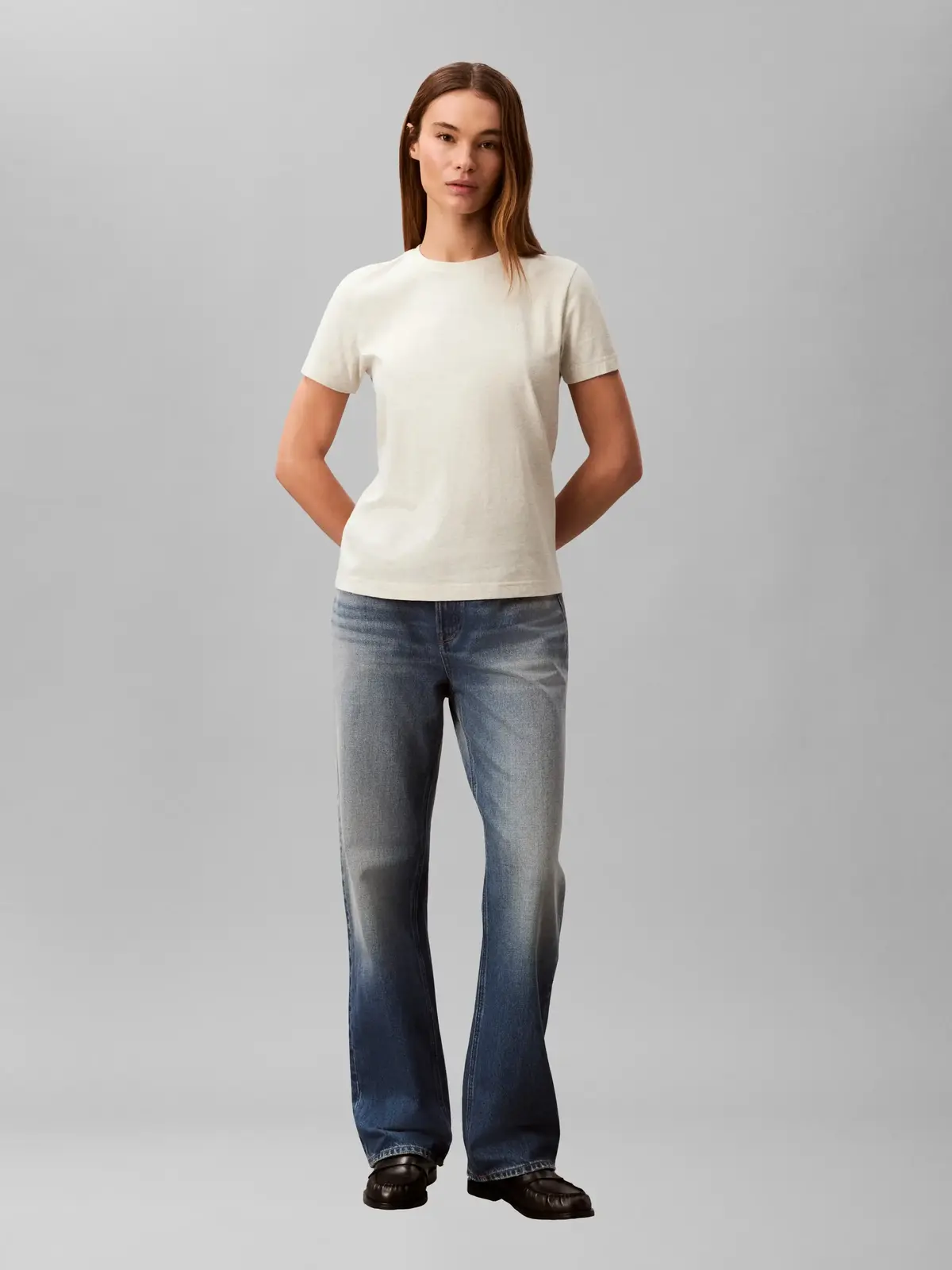 Calvin Klein SS MONOGRAM CREW TEE, P4P, XS Krem Kadın T-Shirt