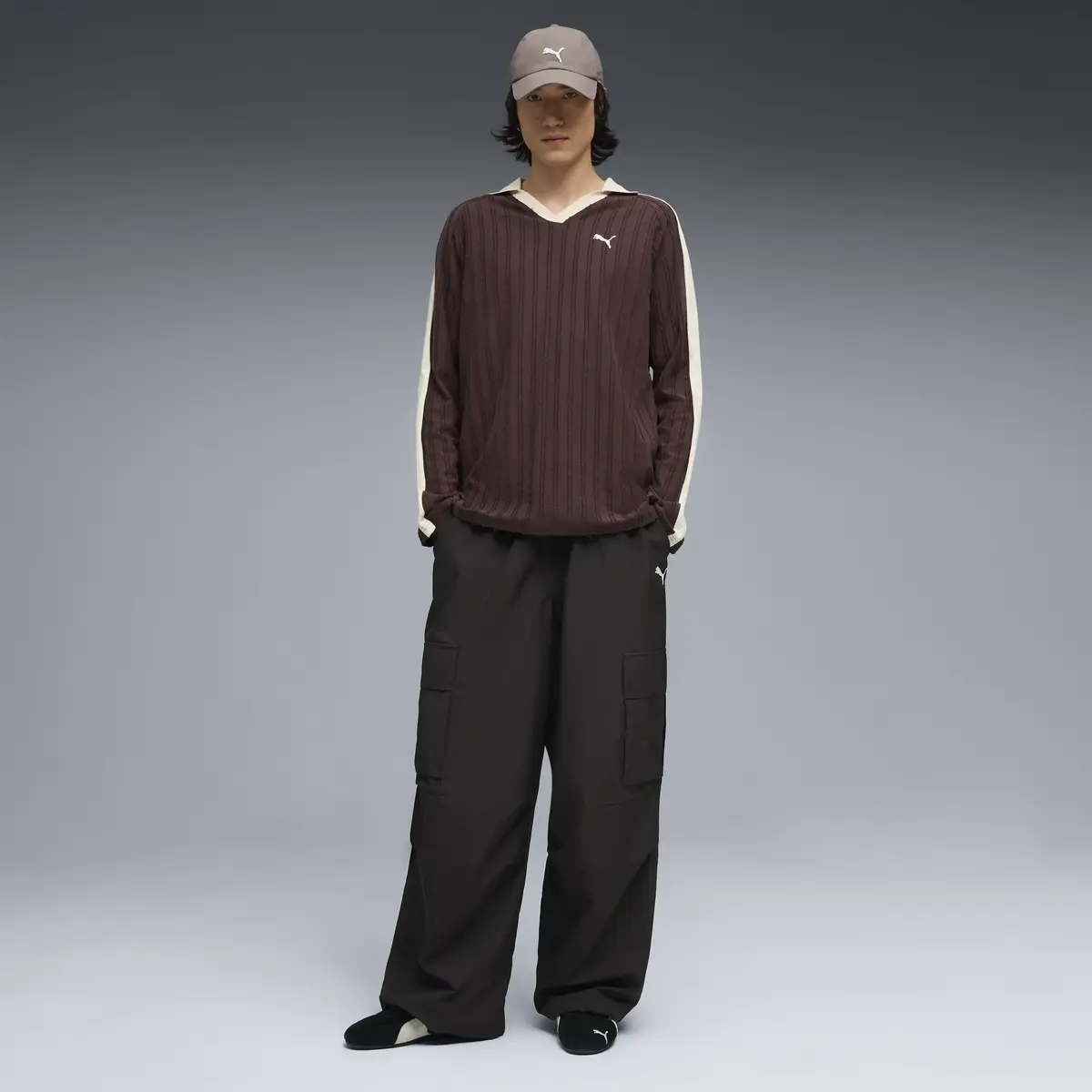 PUMA T7 Relaxed Long Sleeve Polo Kahverengi Erkek Polo