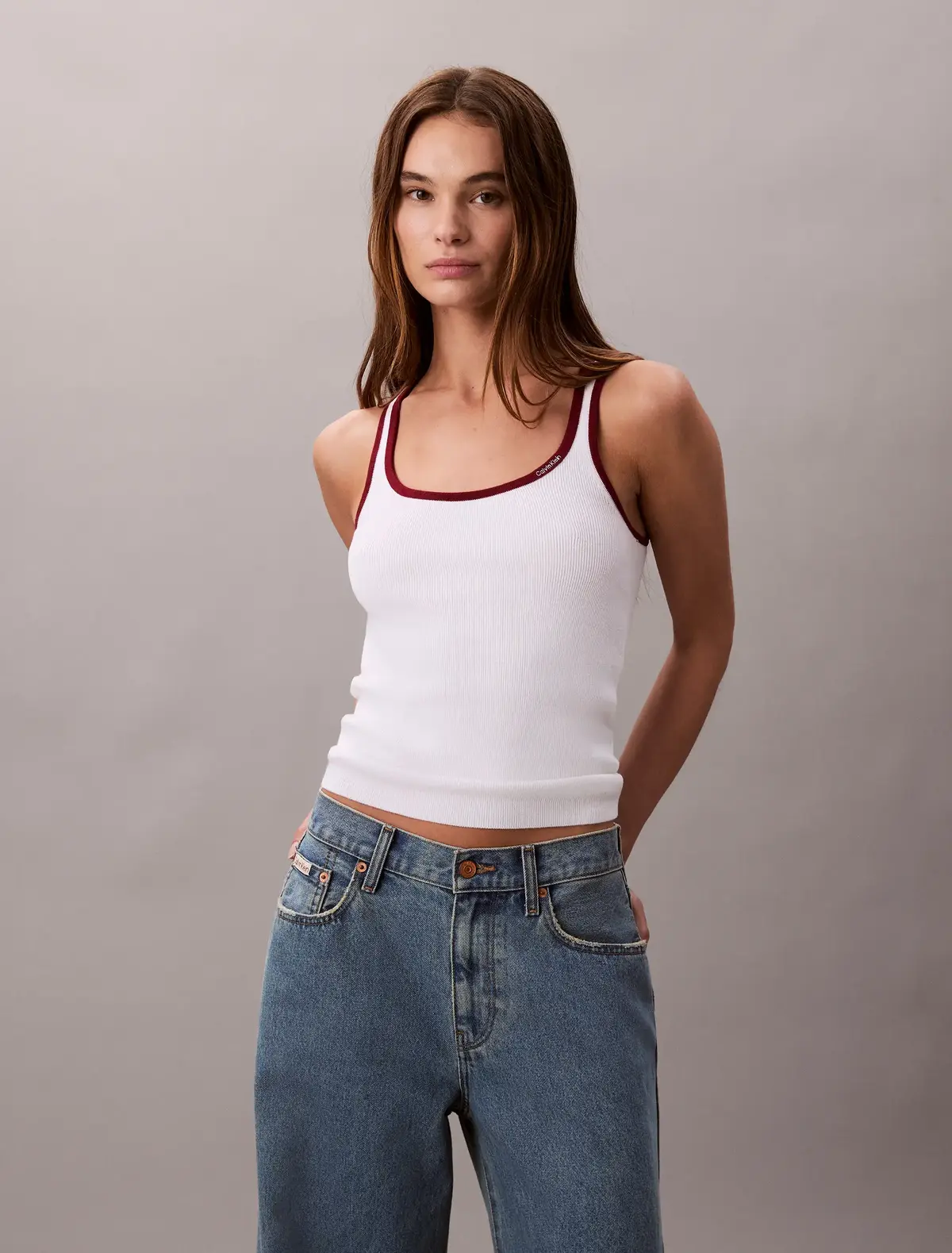 Calvin Klein CTN RIB TANK WITH Beyaz Kadın Atlet