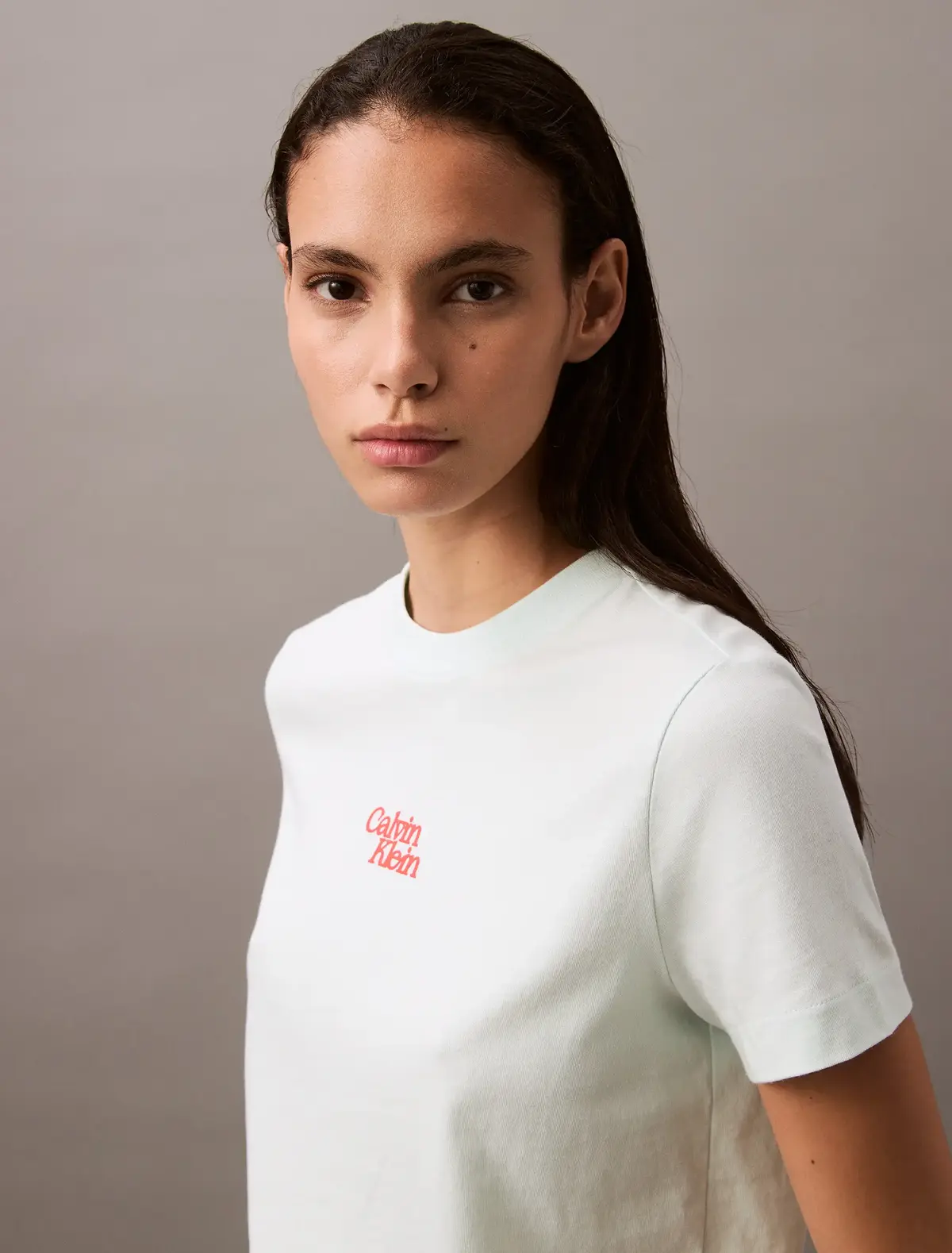 Calvin Klein SS FLOCKED LOGO CN T, VWD Mavi Kadın T-Shirt & Polo