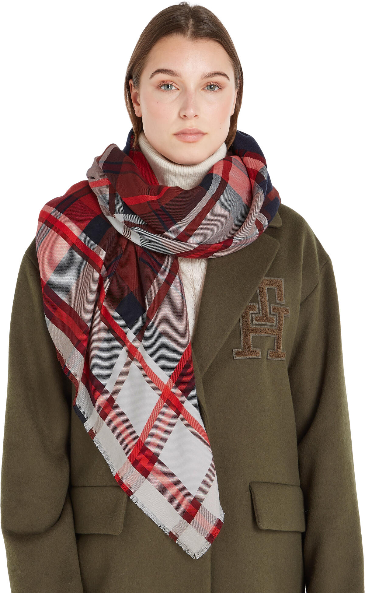 Tommy Hilfiger TOMMY CHECK LARGE SQ Kadın Kırmızı Atkı