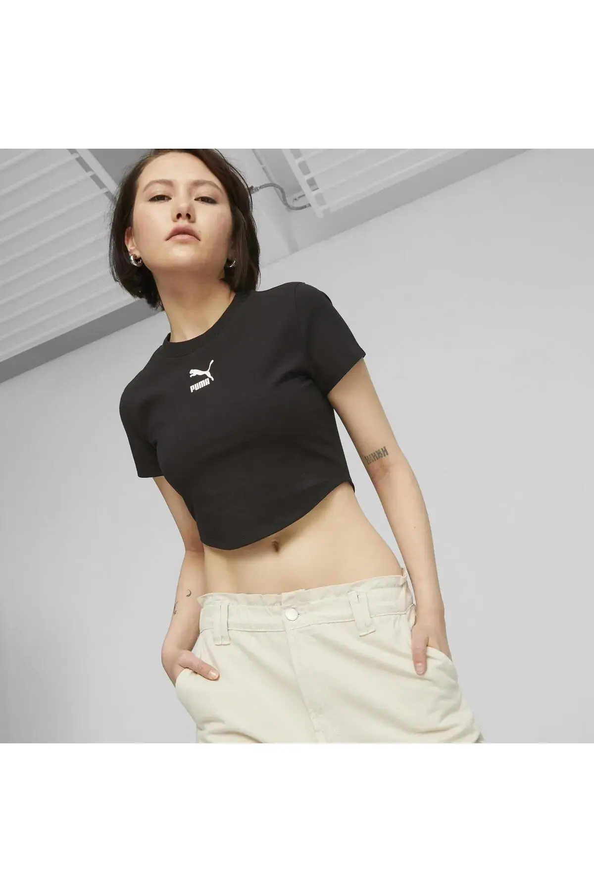 Puma DARE TO Cropped Slim Tee Siyah Kadın T-Shirt