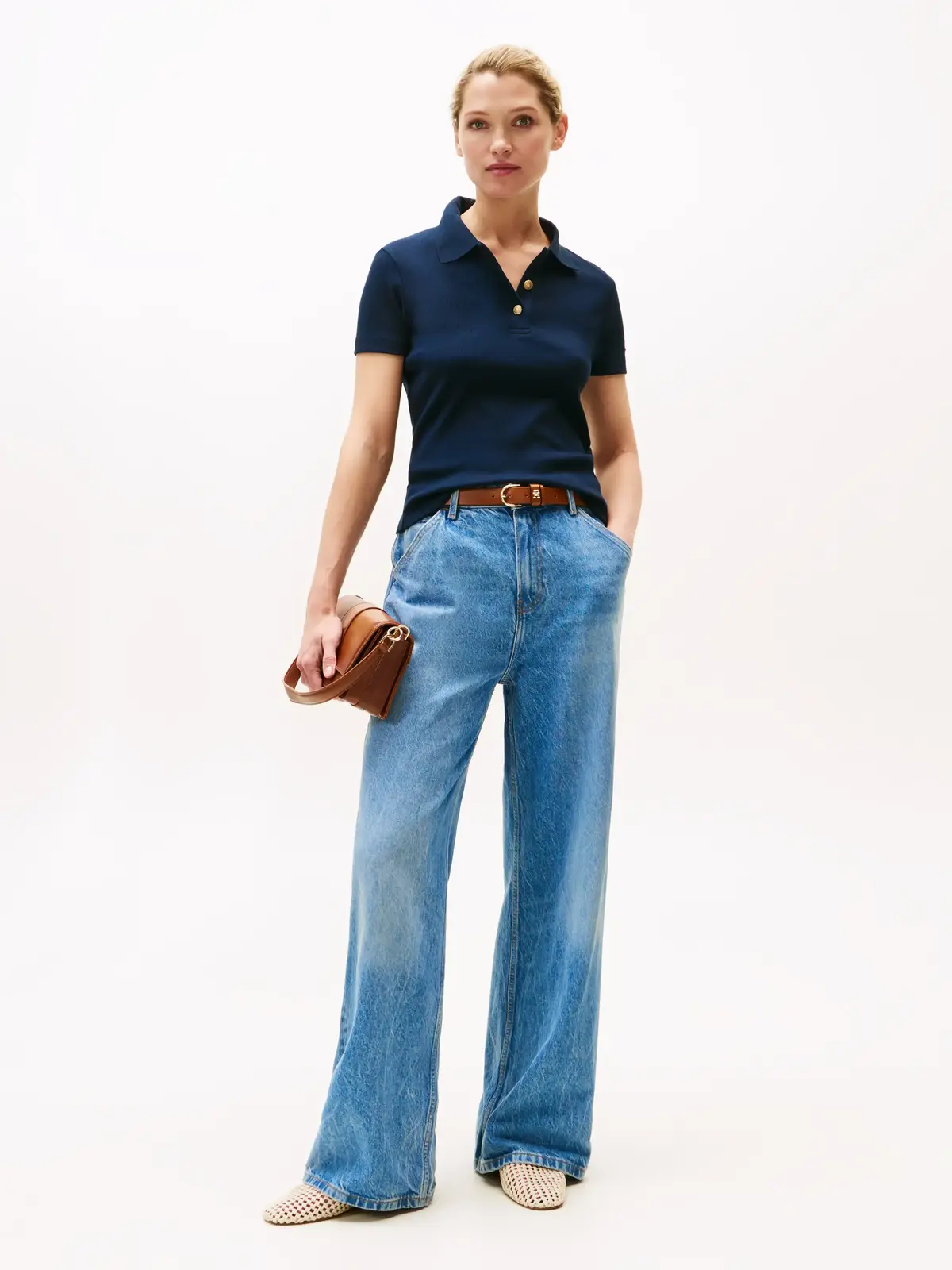 Tommy Hilfiger SLIM GOLD BUTTON POL, C1G Lacivert Kadın T-Shirt & Polo