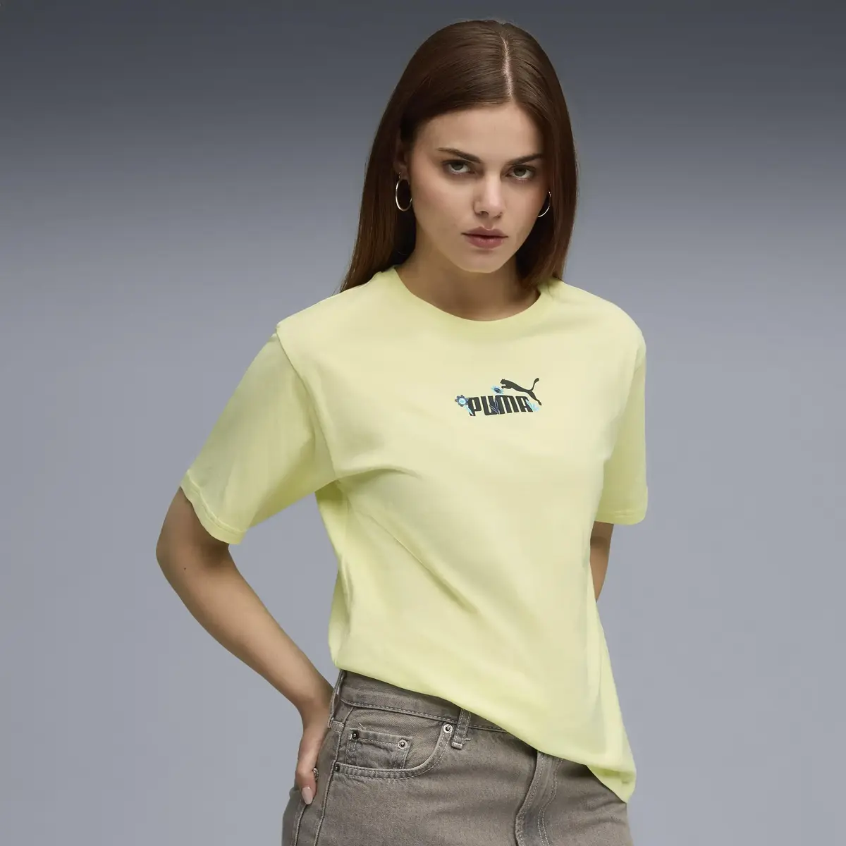 Puma ESS NATURE 2.0 Relaxed Tee Sarı Kadın T-Shirt