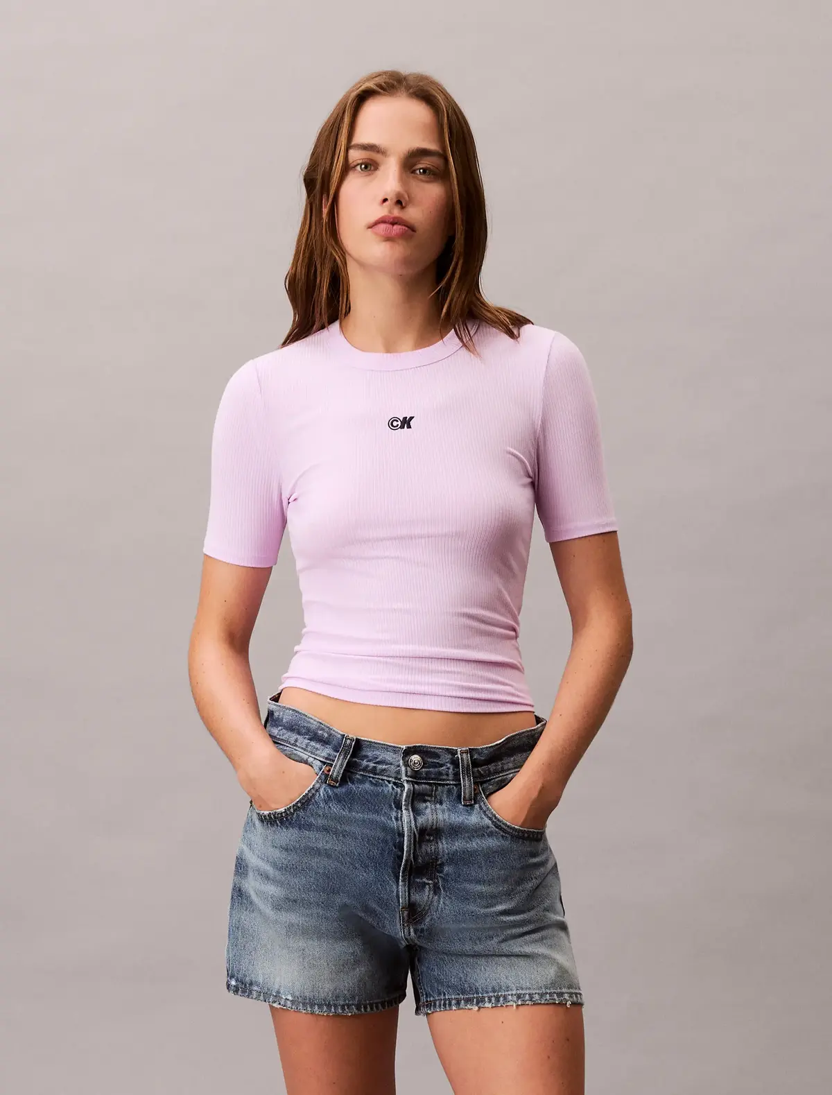 Calvin Klein A- Modal Rib Tee Pembe Kadın Tişört
