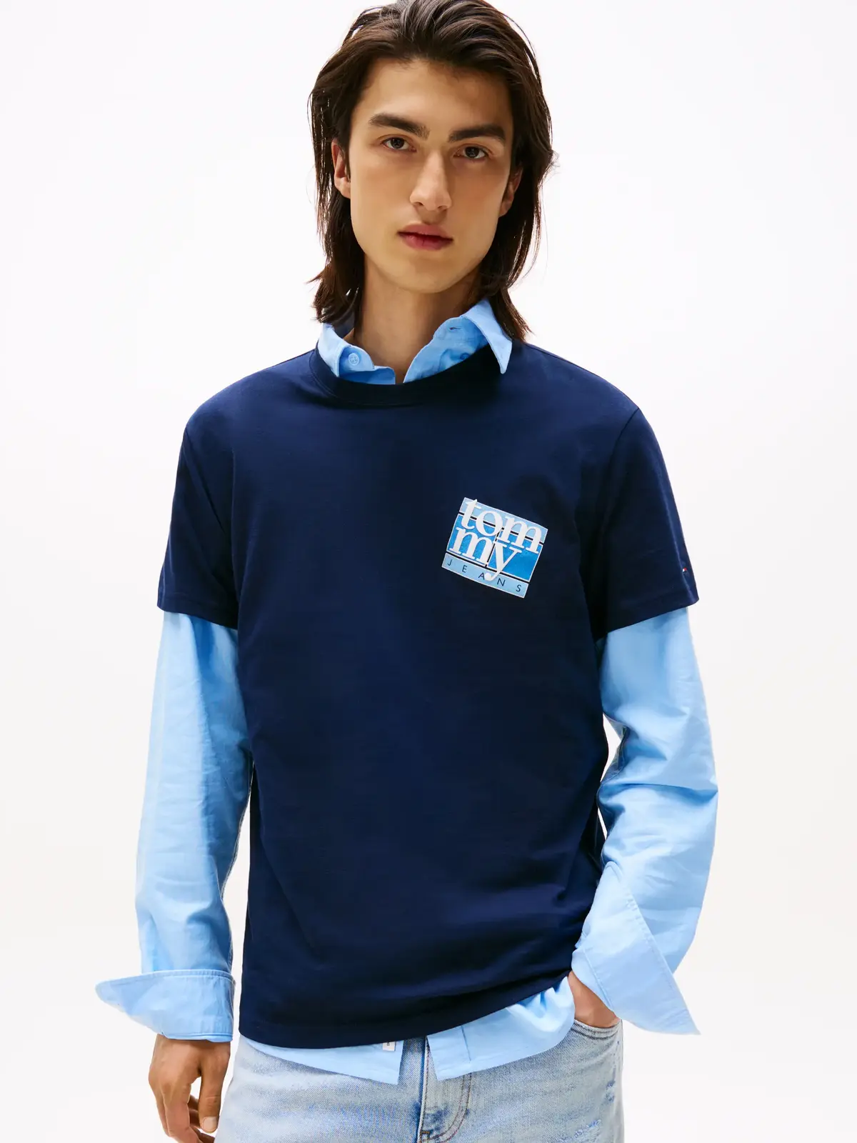 Tommy Hilfiger TJM REG FLAG DNA TEE Lacivert Erkek T-Shirt