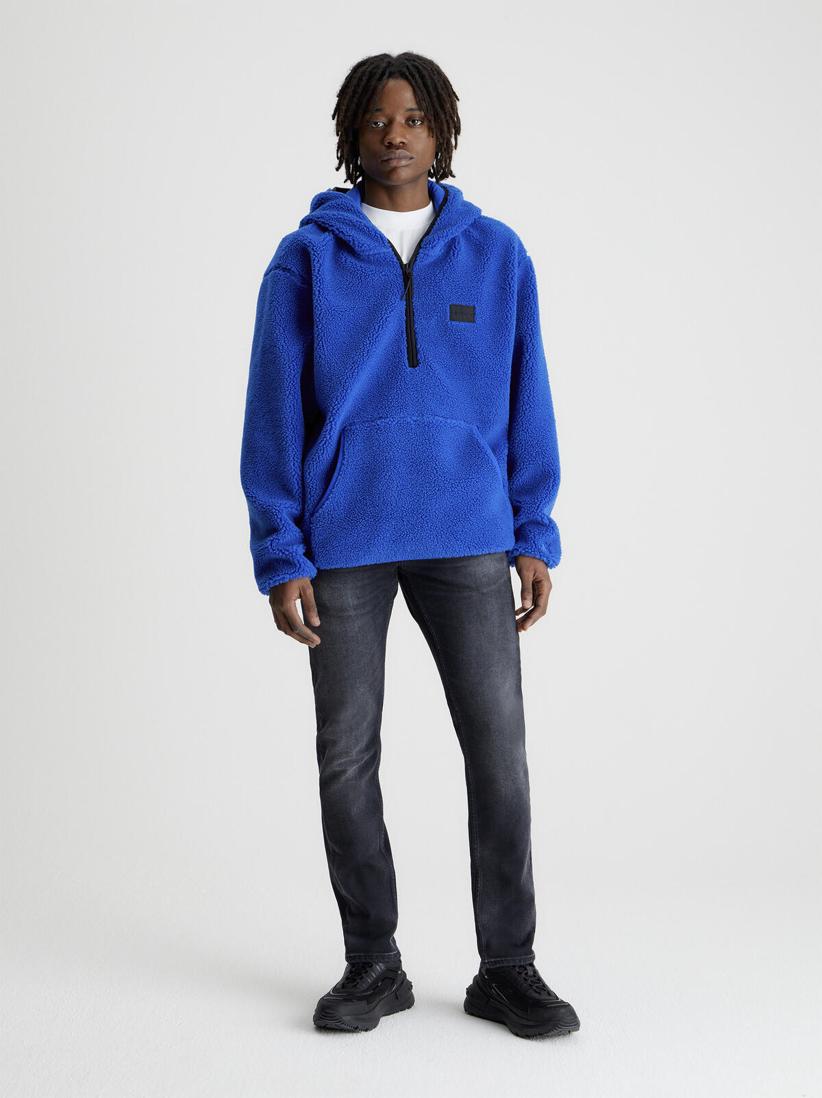 Calvin Klein SHERPA HALF ZIP HOOD Erkek Mavi Hoodie