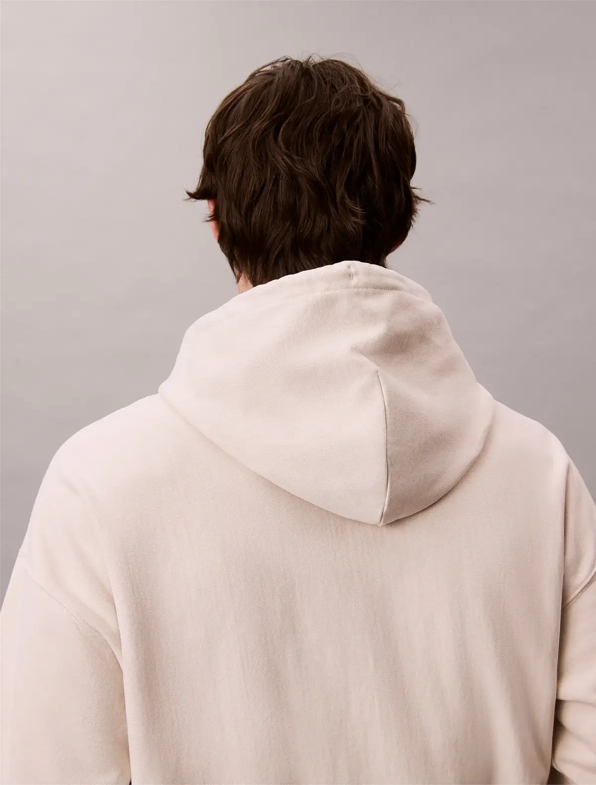 Calvin Klein PREMIUM TERRY MICRO Bej Erkek Kapüşonlu Sweatshirt