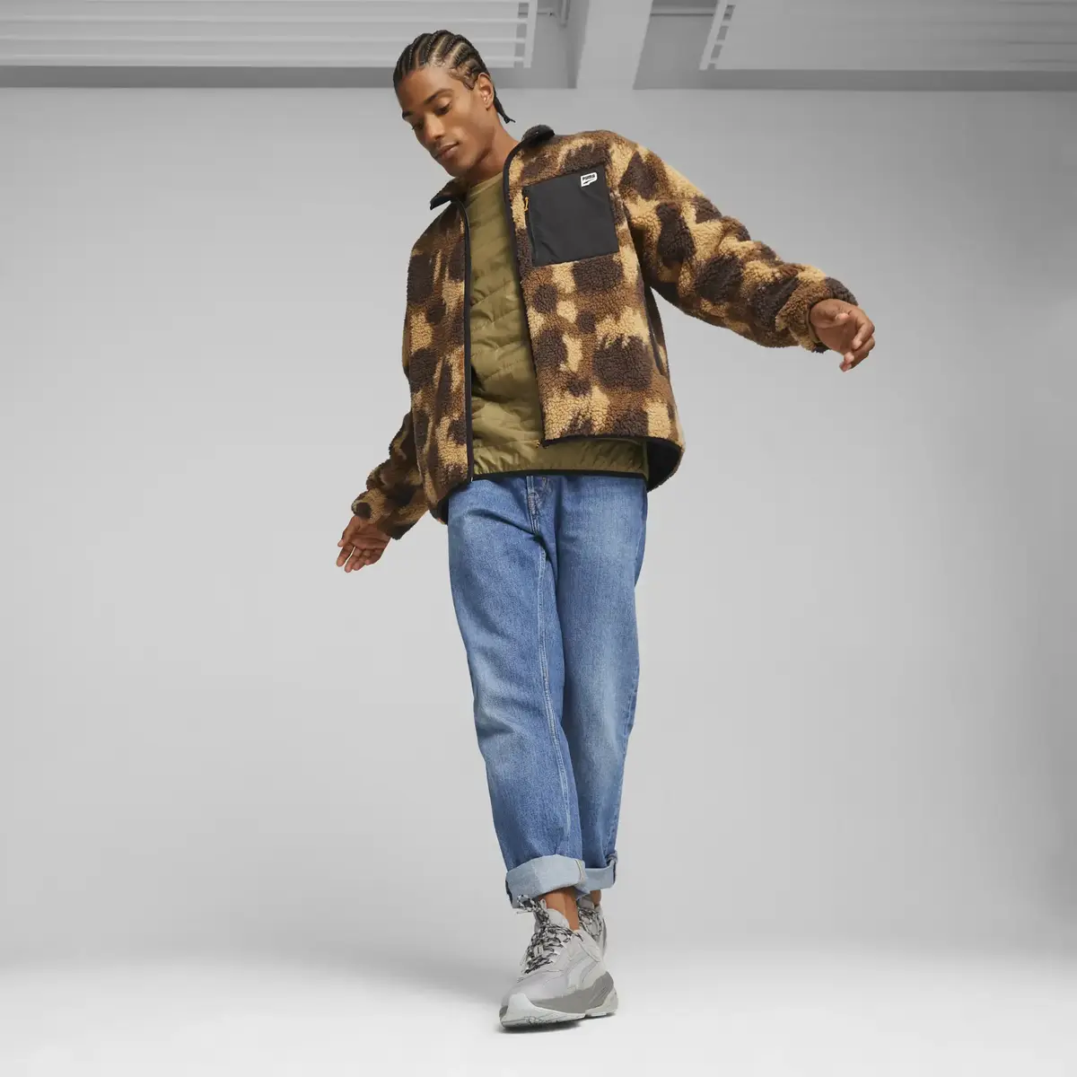 Puma Downtown AOP Sherpa Jacket Kahverengi Erkek Ceket