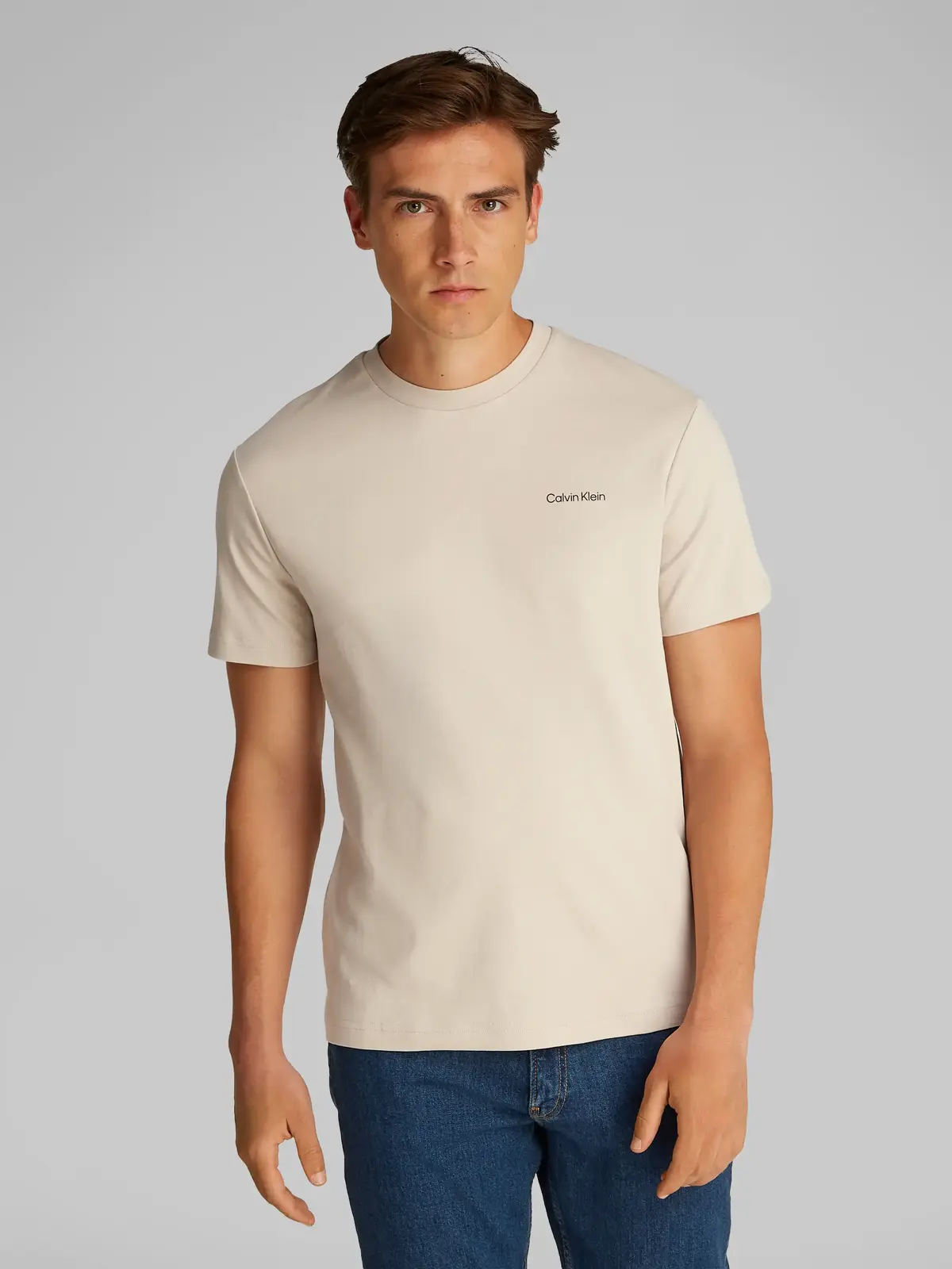 Calvin Klein MICRO LOGO INTERLOCK Bej Erkek Tişört