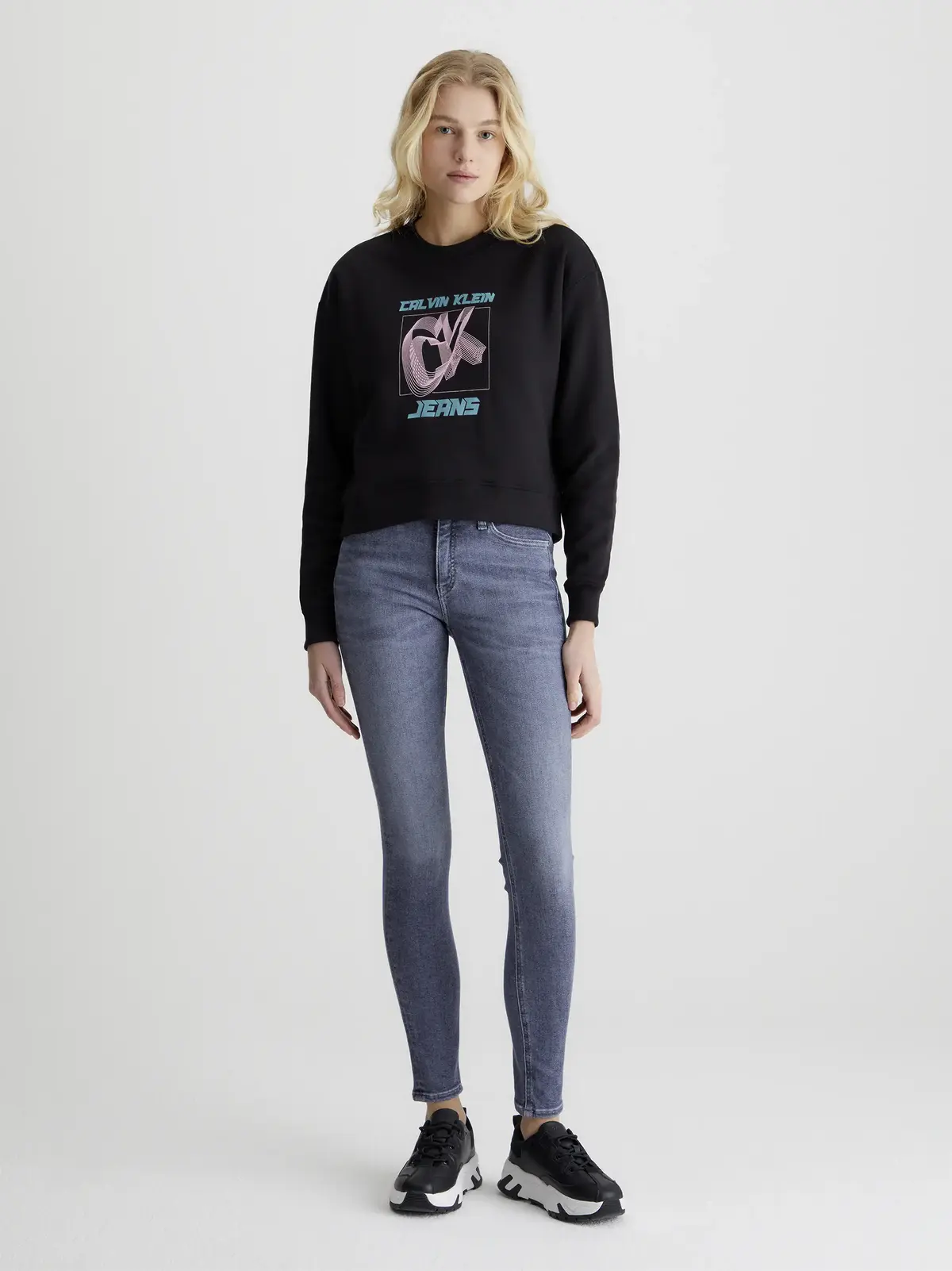 Calvin Klein HYPER REAL CK SWEATS Kadın Siyah Sweatshirt
