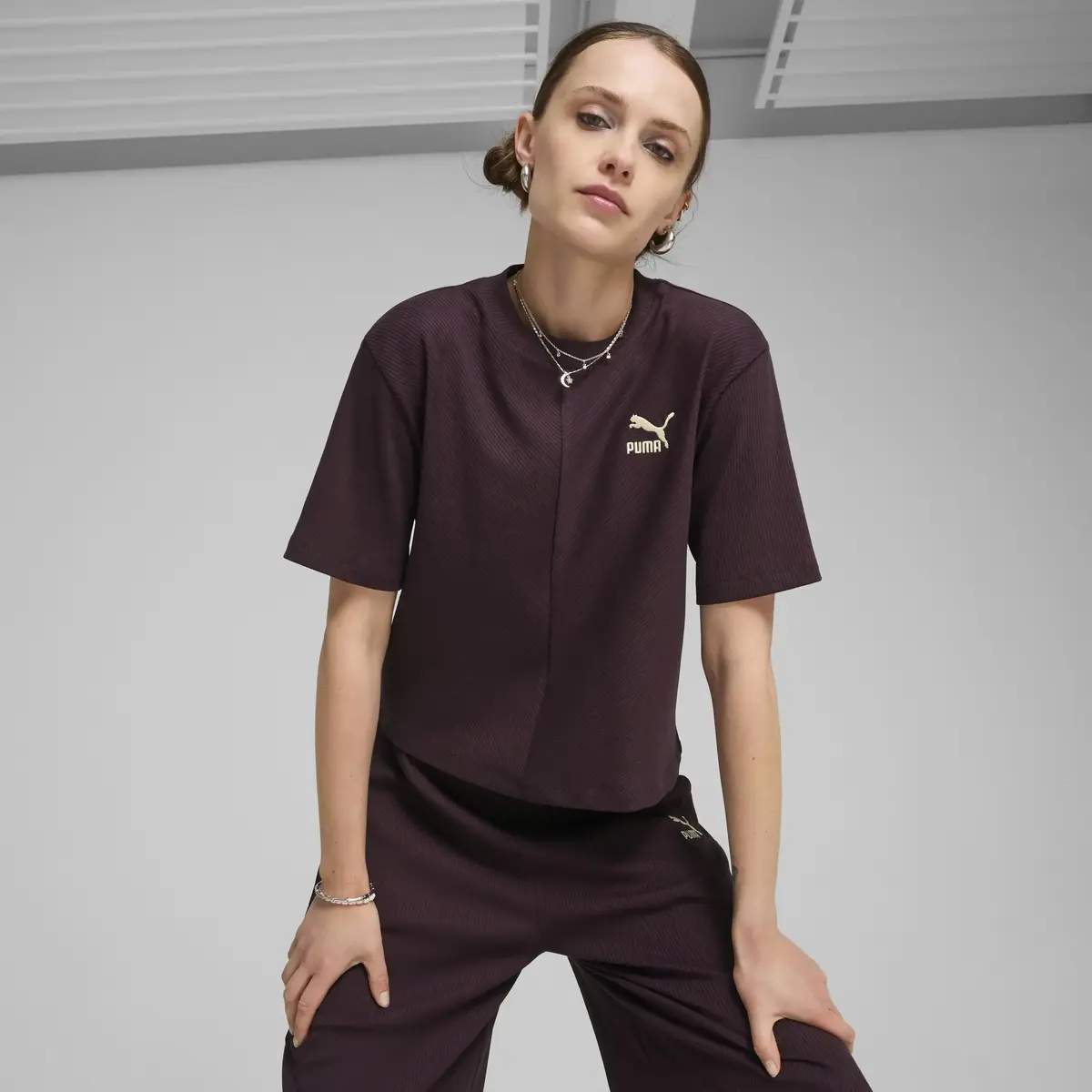 Puma CLASSICS Ribbed Relaxed Tee Siyah Kadın T-Shirt