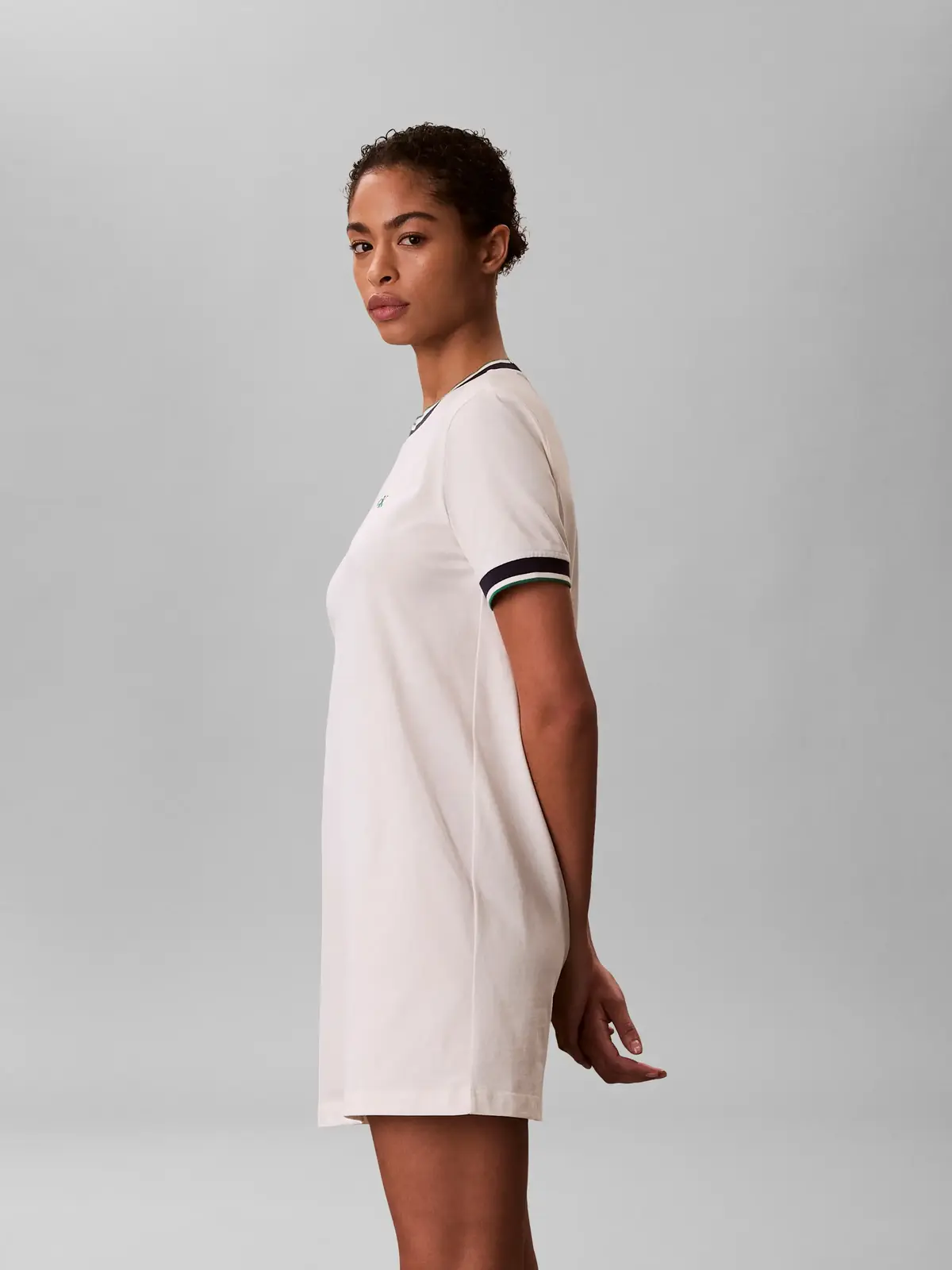 Calvin Klein SS CTN MONOGRAM STRI Beyaz Kadın Regular Fit Mini Elbise