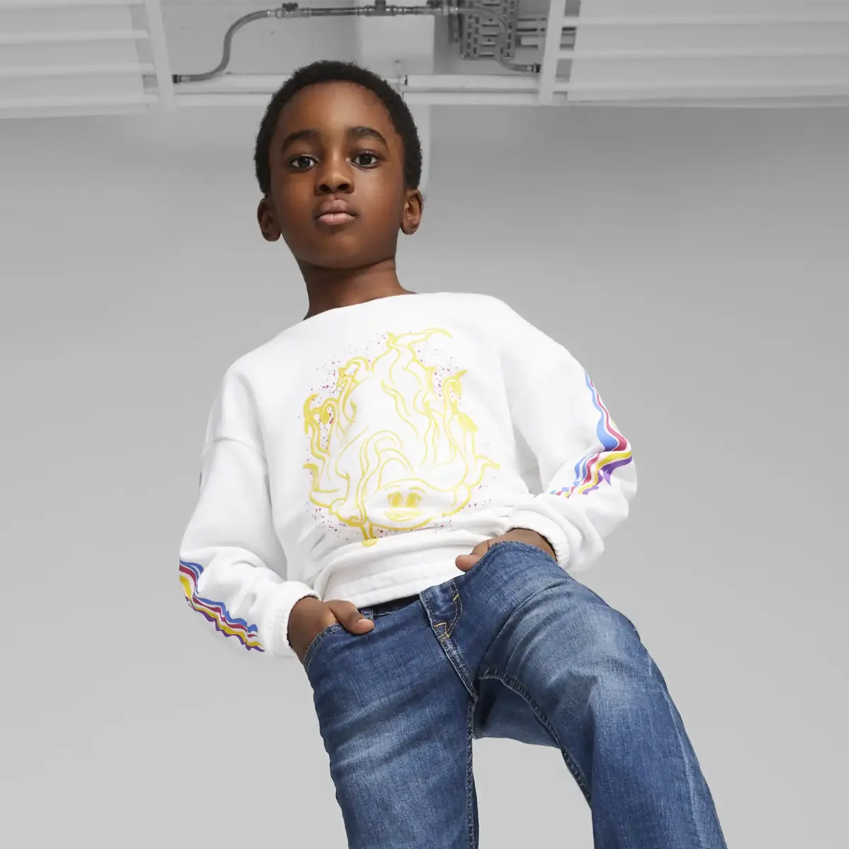 PUMA PUMA X TROLLS Crew TR PUMA White Beyaz Çocuk Sweatshirt