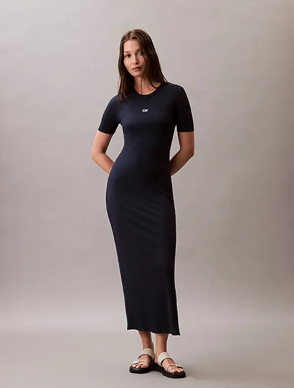Calvin Klein A - MODAL RIB SS DRESS Antrasit Kadın Elbise