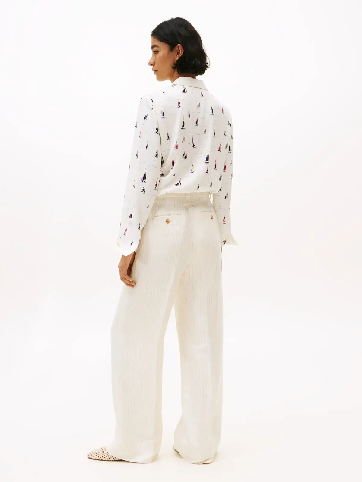 Tommy Hilfiger VISCOSE LINEN WIDE L, 03N Krem Kadın Pantolon