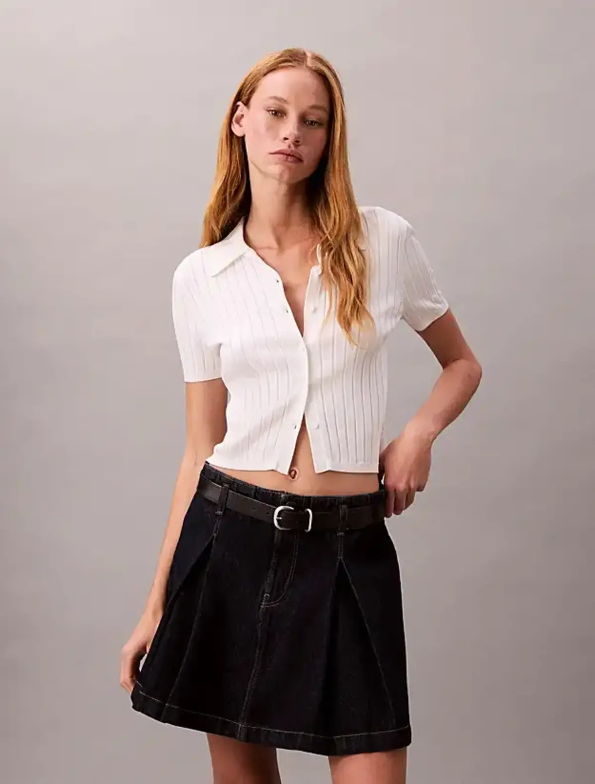 Calvin Klein PLEATED DENIM SKIRT CK CLASSIC R Lacivert Kadın Etek