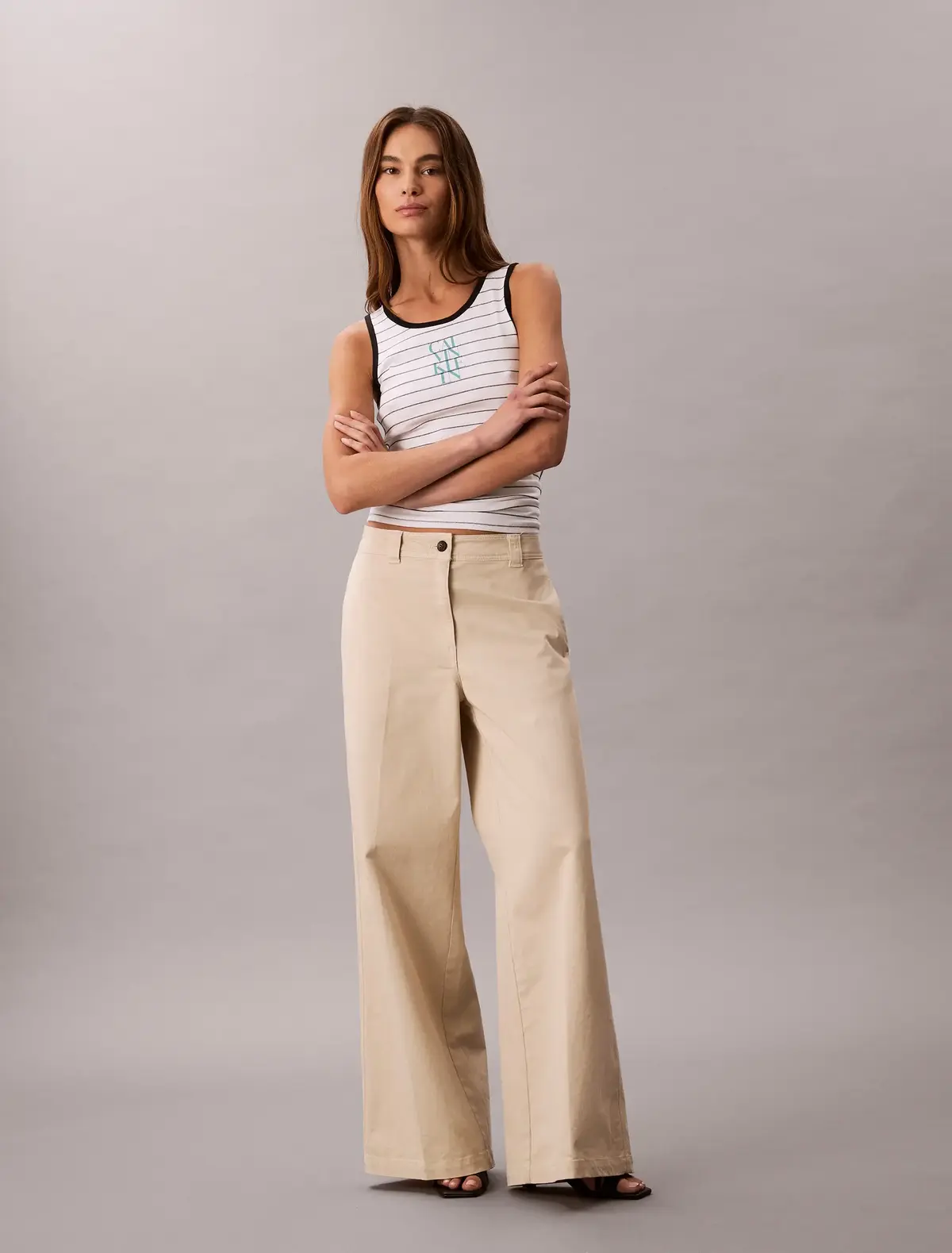 Calvin Klein SL COTTON RIB STRIPE, XE3 Beyaz Kadın T-Shirt