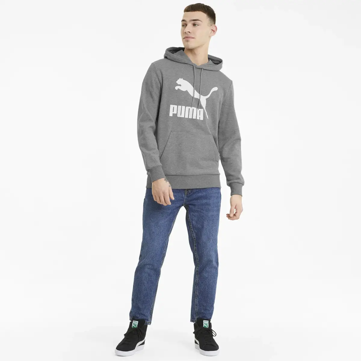 Puma Classics Logo Hoodie TR Gri Erkek Sweatshirt