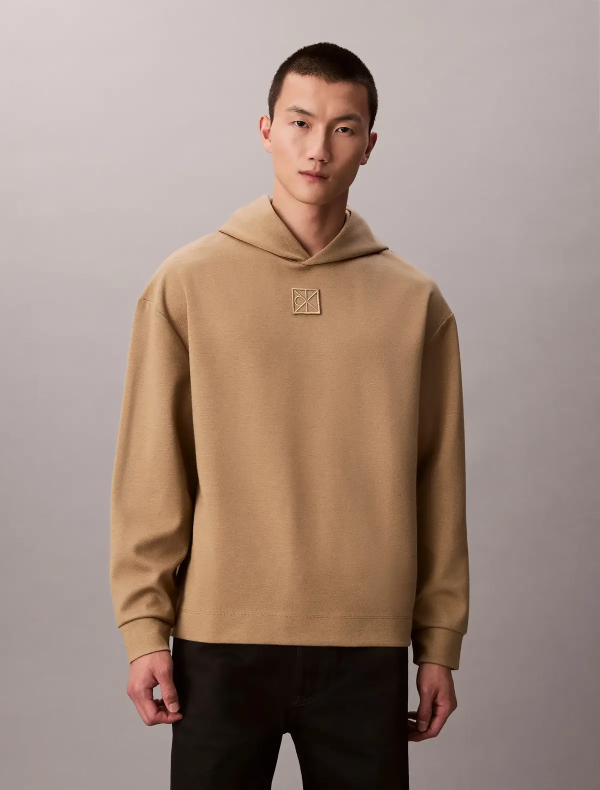 Calvin Klein LS STRETCH WOOL BLEND Bej Erkek Hoodie