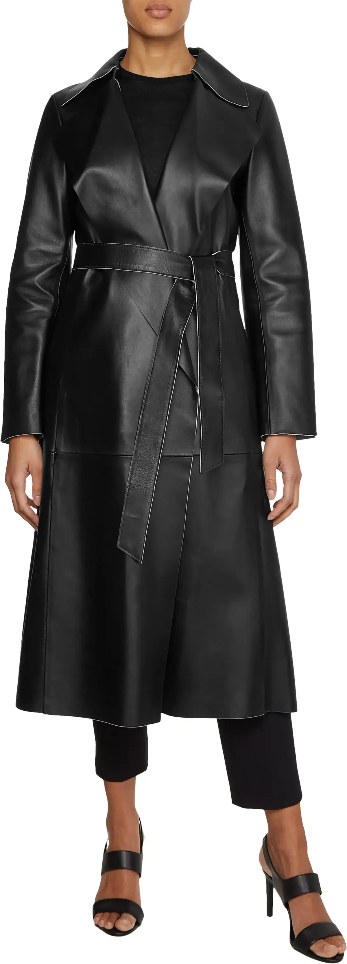 Calvin Klein CONTRAST LEATHER TRE Kadın Siyah Trençkot