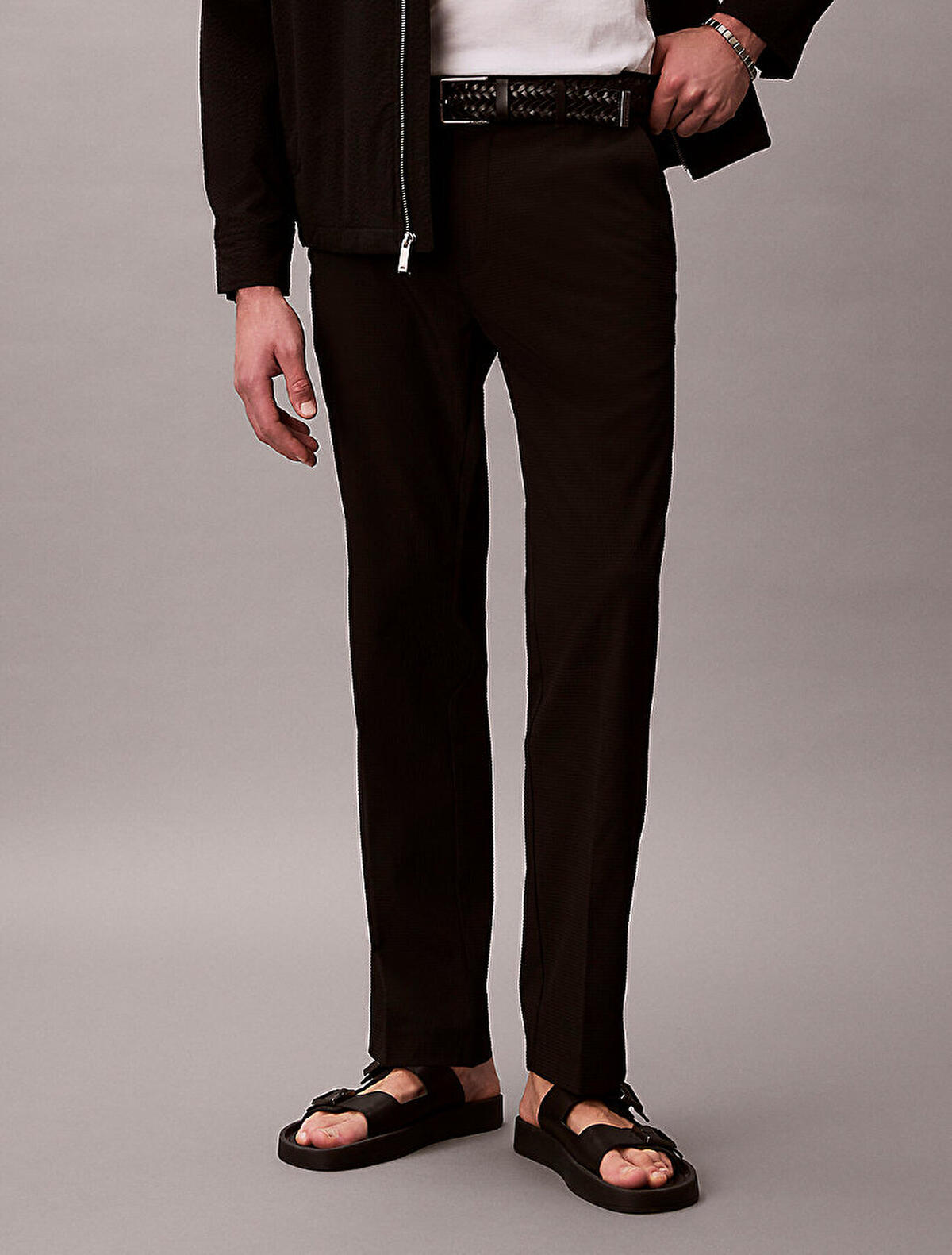 Calvin Klein STRAIGHT SEERSUCKER, UB1 Erkek Siyah Pantolon
