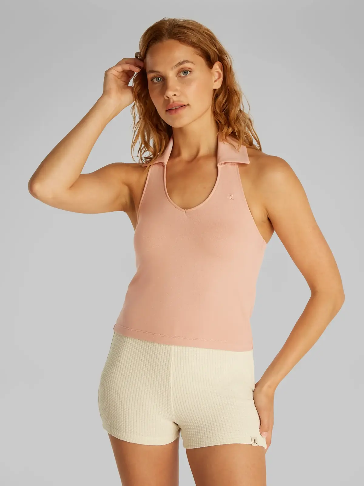 Calvin Klein HALTERNECK POLO COLL Pembe Askılı Bluz