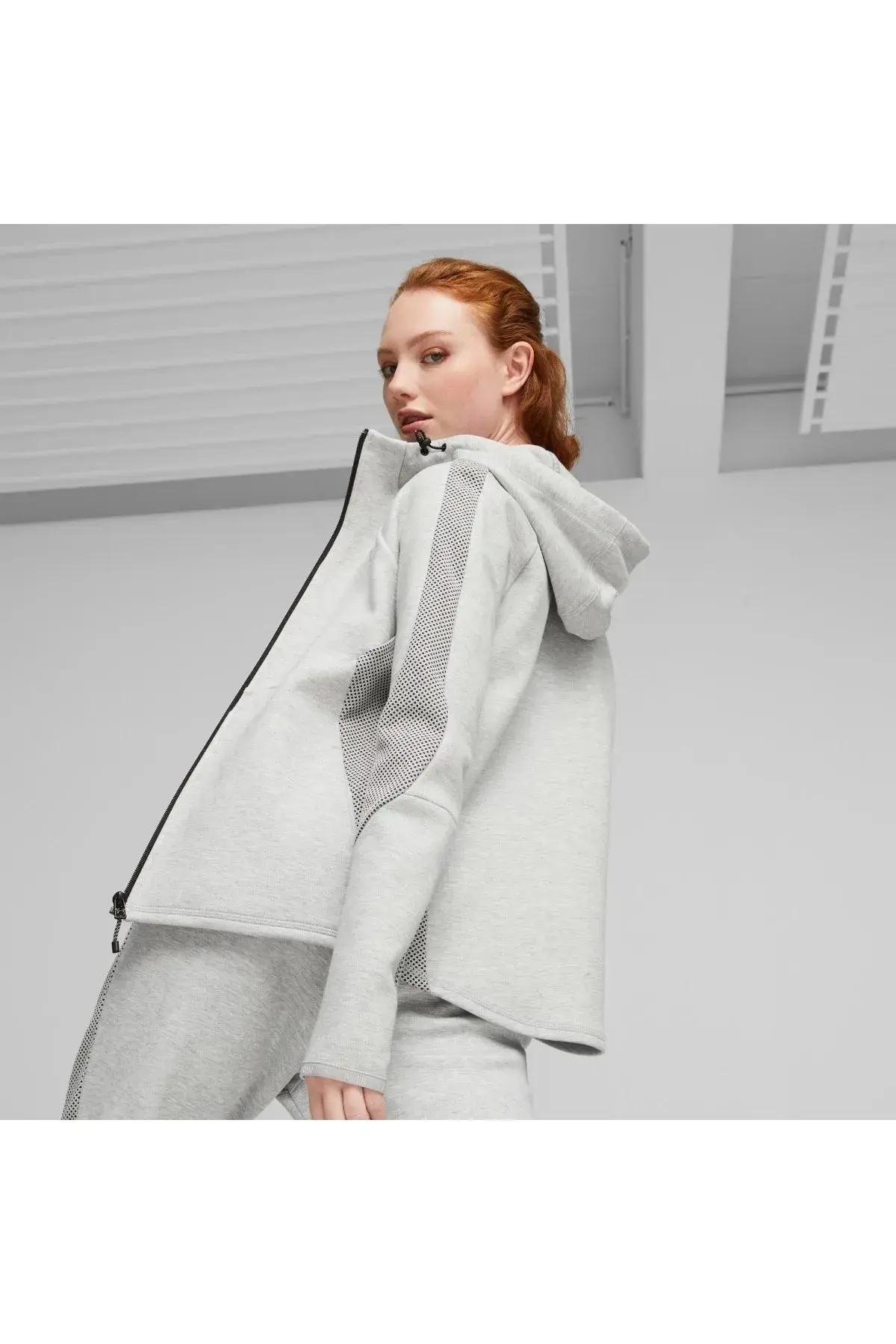 Puma EVOSTRIPE Full-Zip Hoodie Açık Gri Kadın Fermuarlı Hoodie