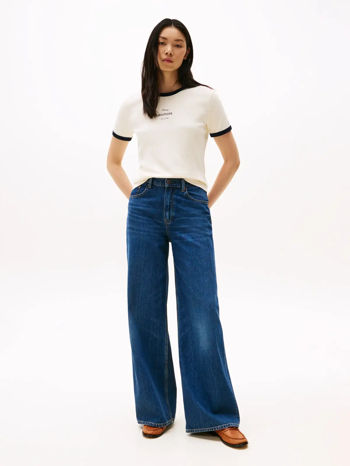 Tommy Hilfiger REG MONOTYPE STRIPE, AEF Bej Kadın T-Shirt & Polo