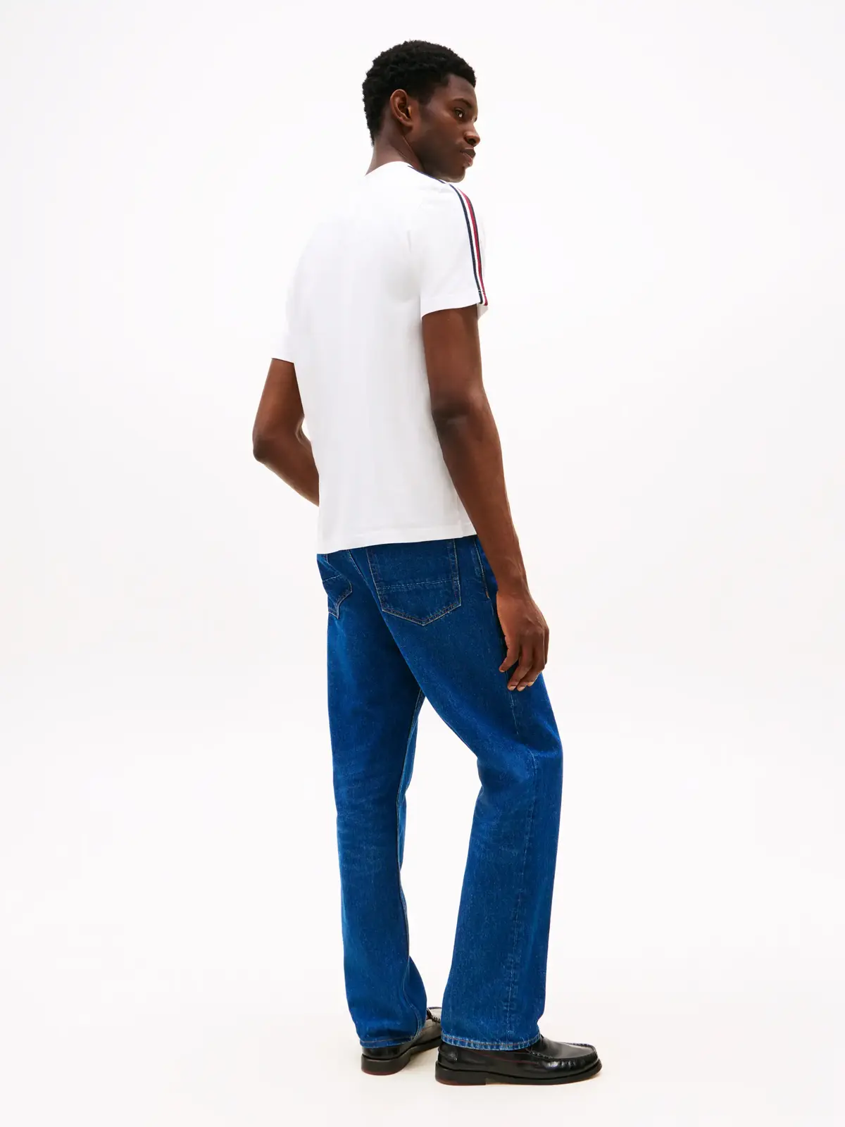 Tommy Hilfiger GLOBAL STRIPE TAPE T, YBR Beyaz Erkek T-Shirt & Polo