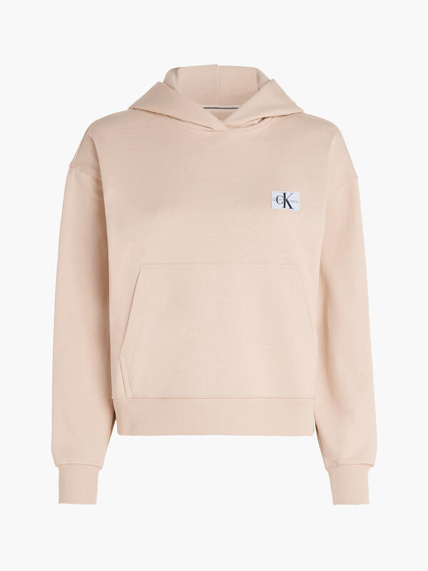 Calvin Klein WOVEN LABEL HOODIE Kadın Krem Hoodie