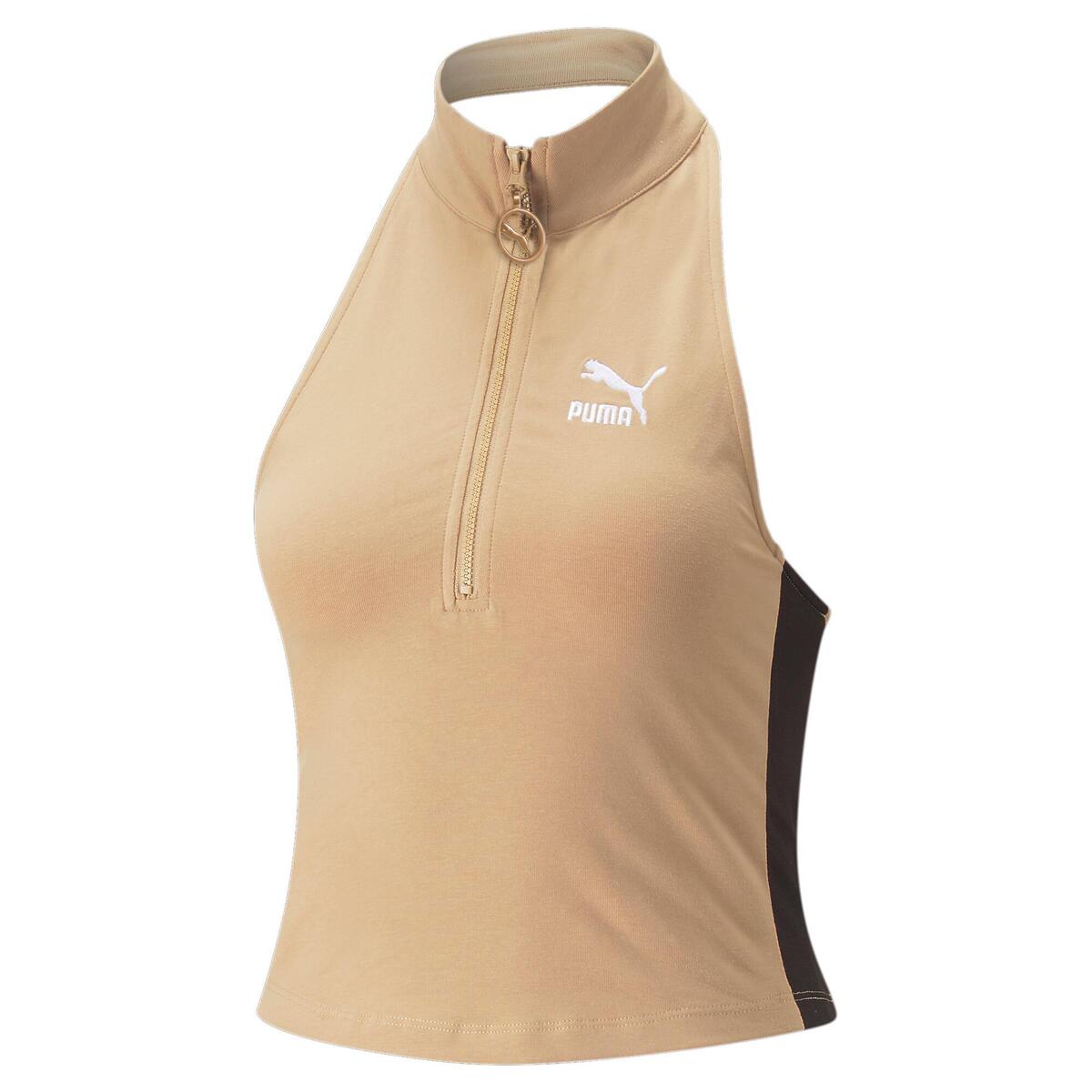 Puma T7 Kadın Bej Yarım Fermuarlı Dik Yaka T-Shirt