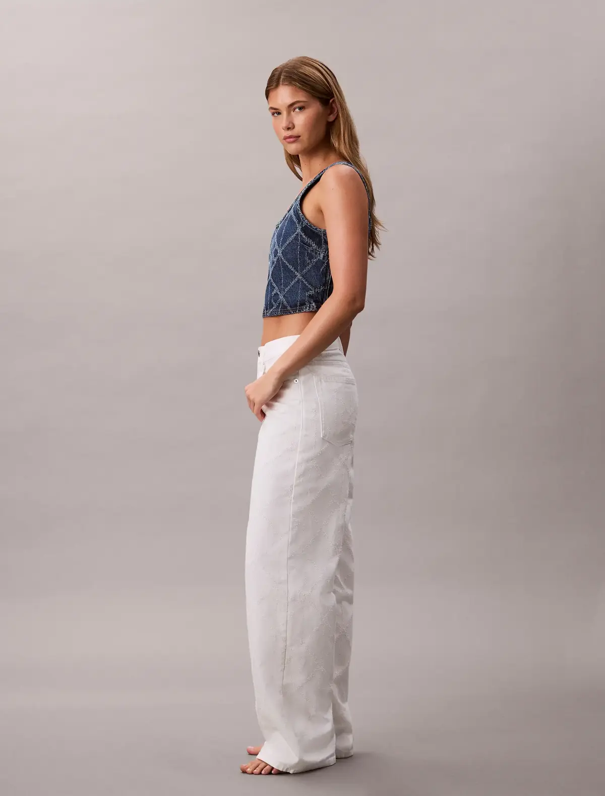 Calvin Klein LOW RISE BAGGY CK AR Beyaz Kadın Baggy Pantolon