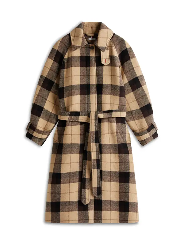 Tommy Hilfiger WOOL CHECK BELTED RL, 0M7 Kahverengi Kadın Kaban