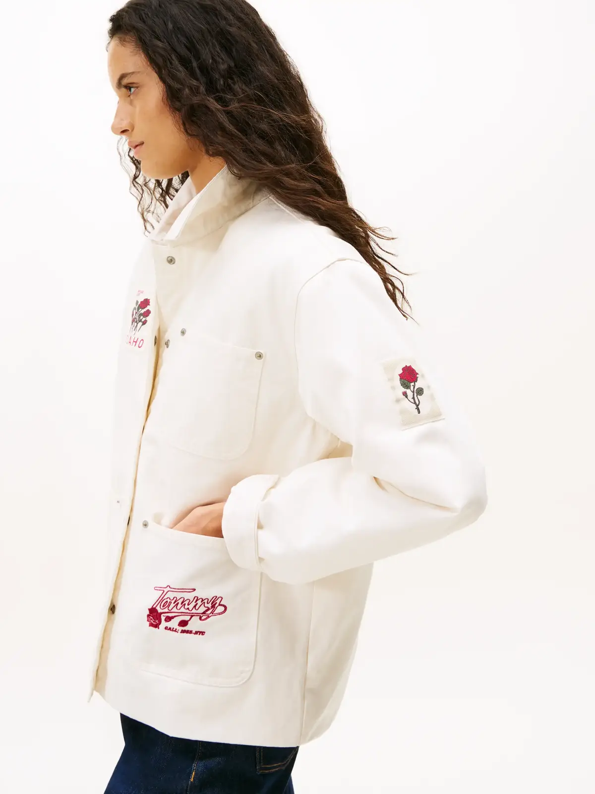 Tommy Hilfiger TJW GRAPHIC CHORE JA, YBH Beyaz Kadın Kot Ceket