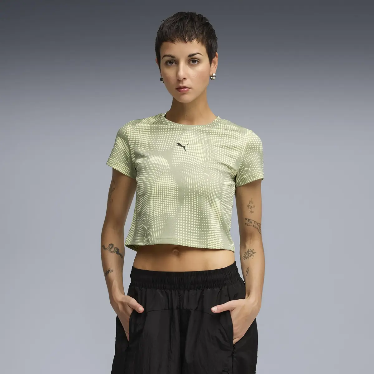 Puma DARE TO AOP Baby Tee Haki Kadın Crop