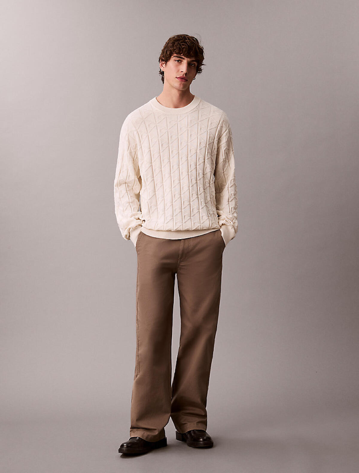 Calvin Klein LS EASY AOP COTTON C, YAS Erkek Krem Kazak