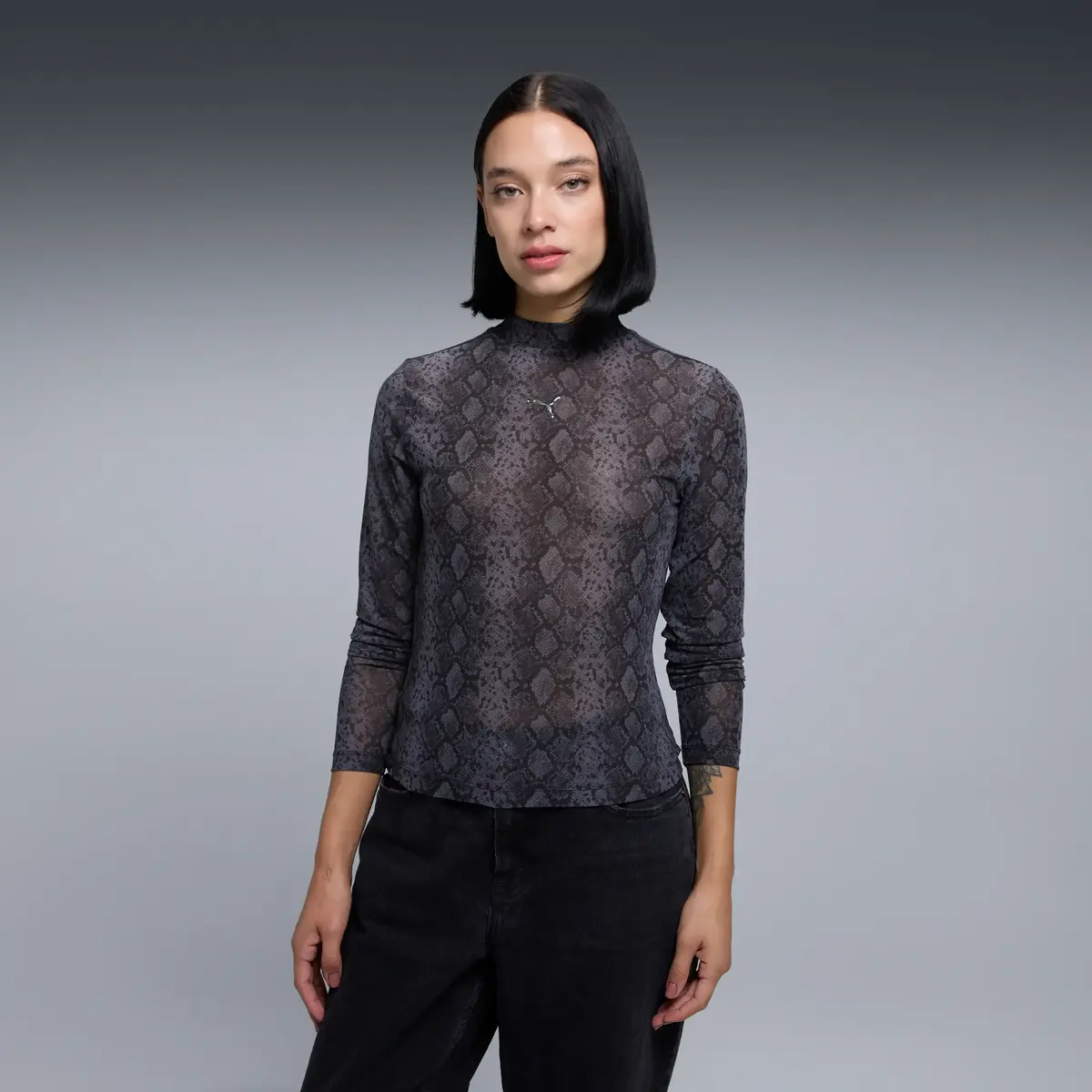 PUMA SNAKE PACK AOP Mesh Tee Siyah Kadın T-Shirt
