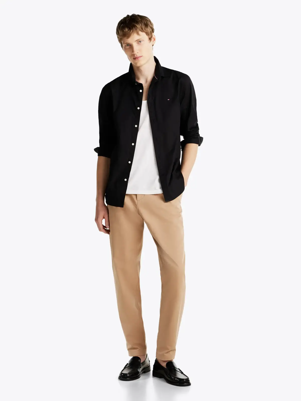 Tommy Hilfiger FLEX POPLIN KENT COL, BDS Siyah Erkek Gömlek