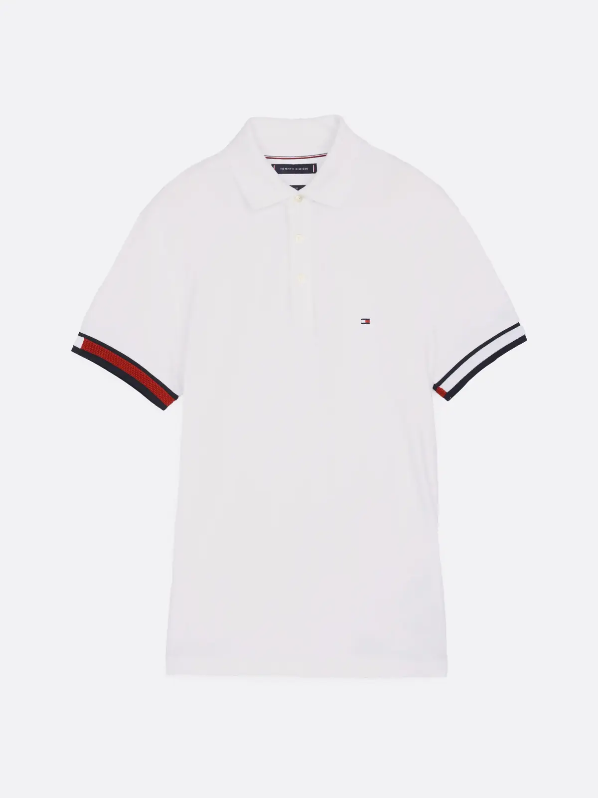 Tommy Hilfiger FLAG CUFF SLIM POLO, YBR Beyaz Erkek T-Shirt & Polo