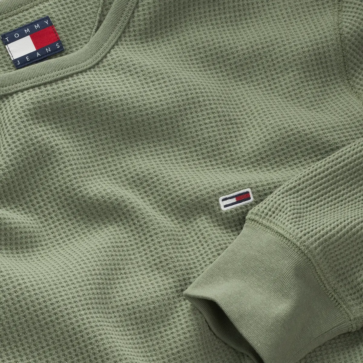 Tommy Hilfiger TJM SLIM WAFFLE LS T, MR6 Yeşil Erkek T-Shirt & Polo