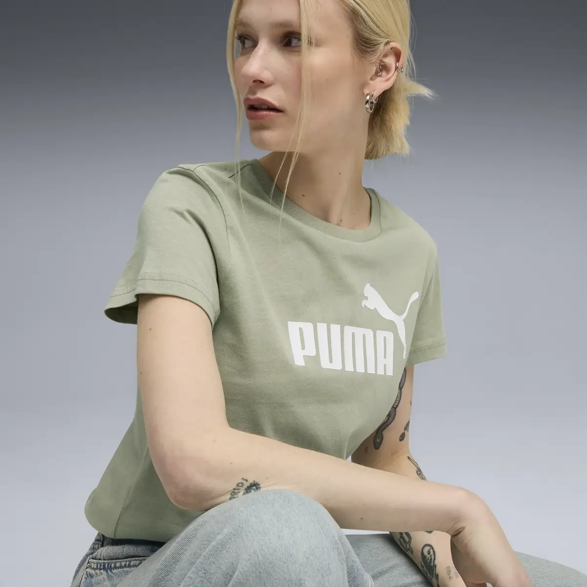 PUMA ESS No. 1 Logo Tee Yeşil Kadın T-shirt