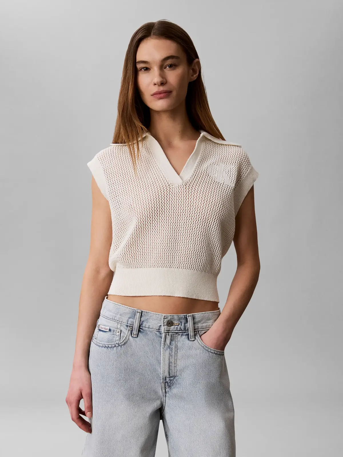 CROCHET CROPPED VEST, YAS