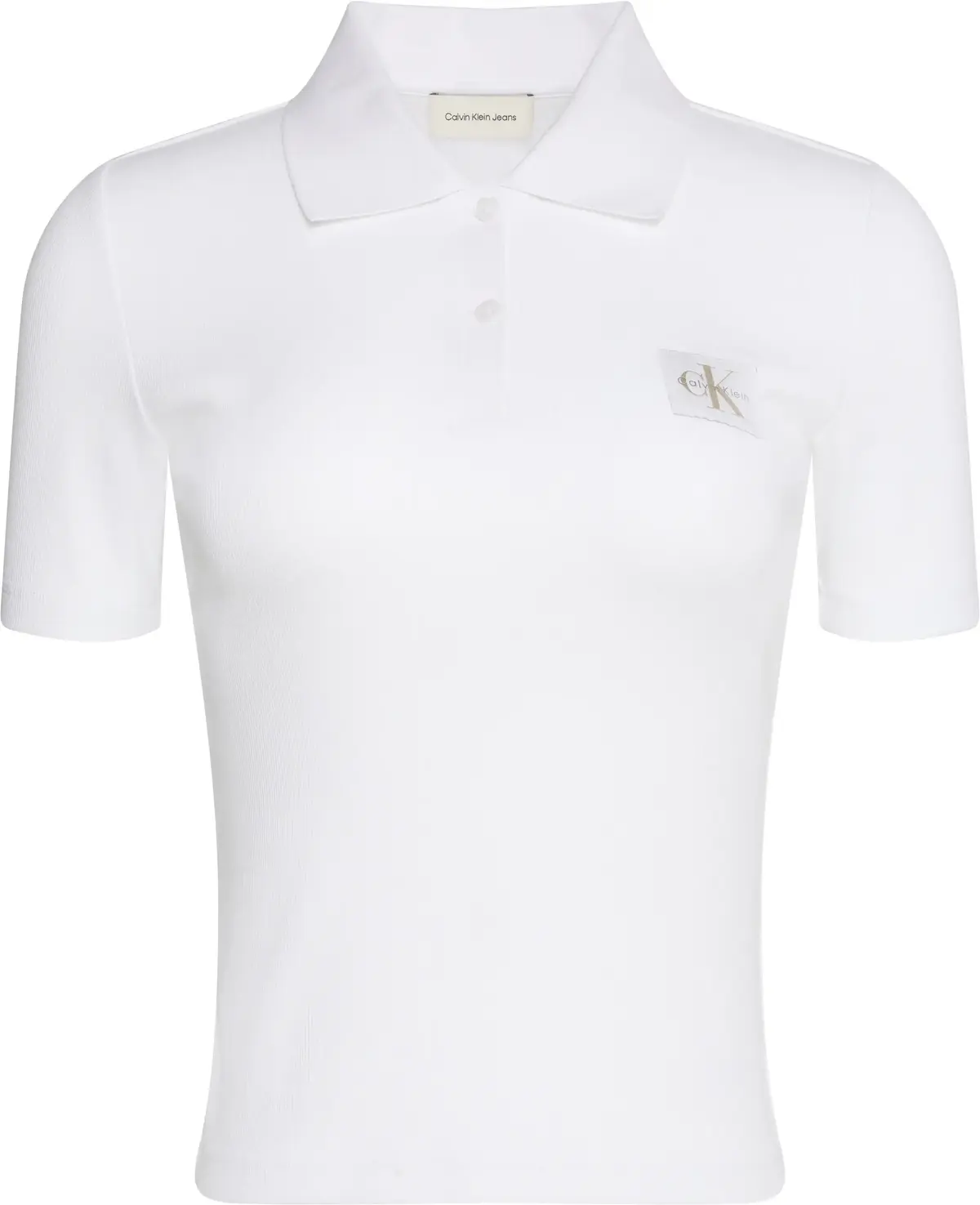 Calvin Klein A - WOVEN LABEL 2X2 RIB POLO Beyaz Kadın Polo T-Shirt