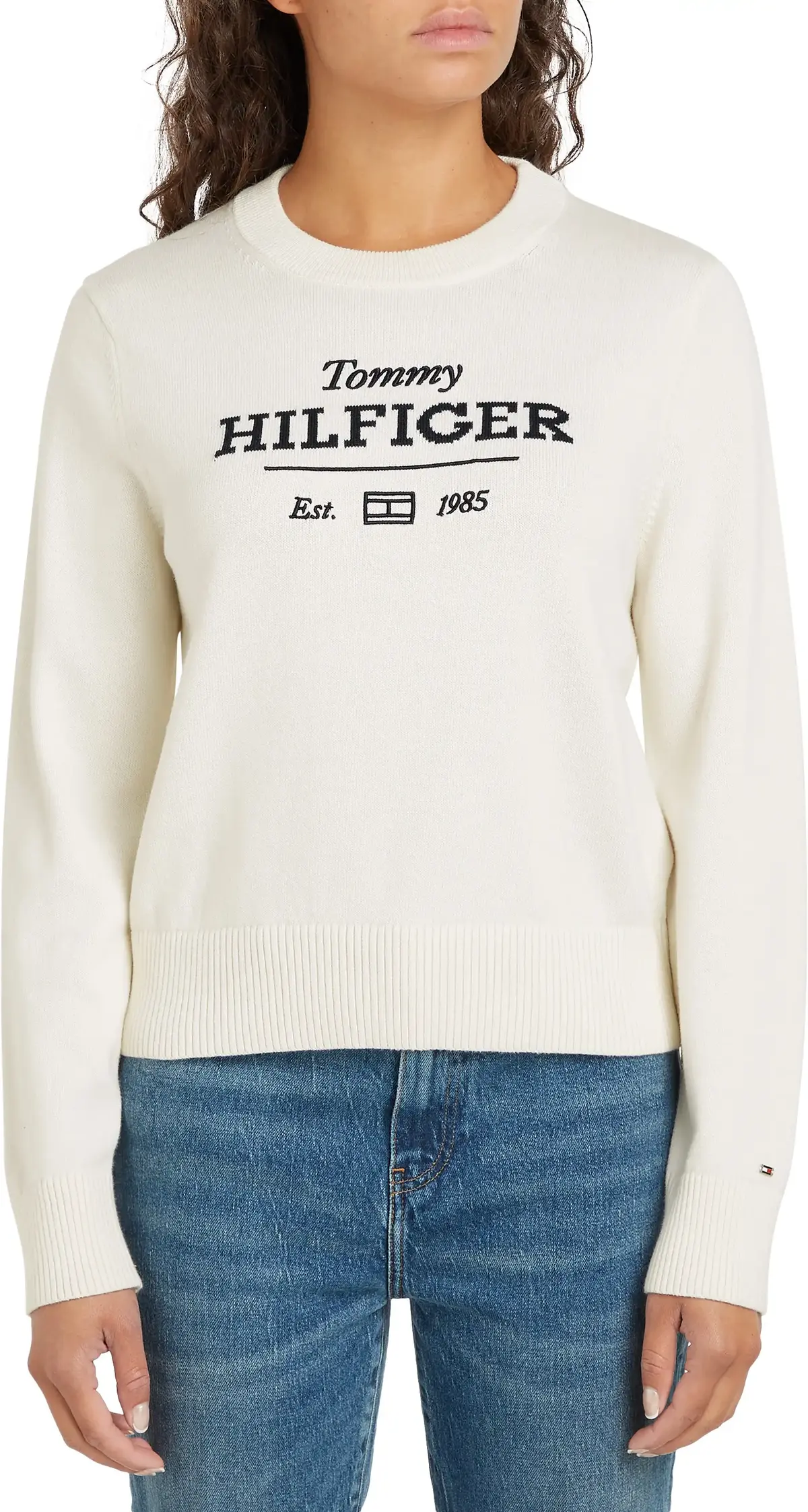 Tommy Hilfiger LOGO C-NECK SWEATER, Z00 Krem Kadın Sweatshirt